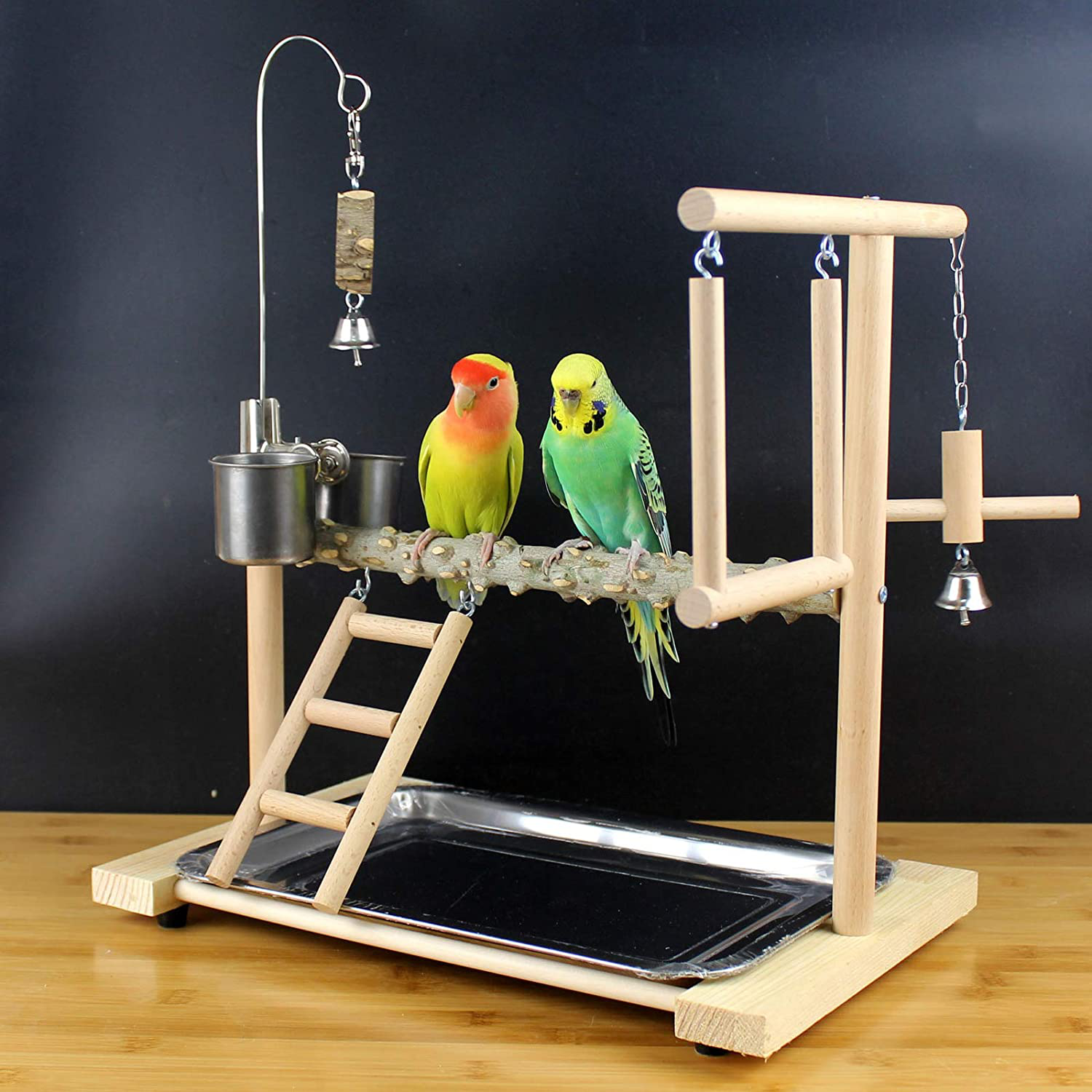 Loghot Bird Playground Parakeet Playground Parrot Playstand Bird Perches Nest Play Stand Wood Play Gym Stand with Metal Toy Hook Animals & Pet Supplies > Pet Supplies > Bird Supplies > Bird Gyms & Playstands Loghot   