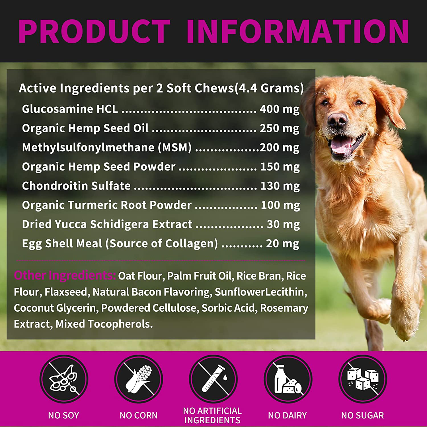 Hip and Joint Supplement for Dogs - 120 Soft Chews with HEMP Oil & HEMP Powder, Glucosamine, Chondroitin, MSM, Turmeric, Premium Dog Glucosamine for Pet Mobility Support and Inflammation Relief Animals & Pet Supplies > Pet Supplies > Small Animal Supplies > Small Animal Treats Leckerli Vet   