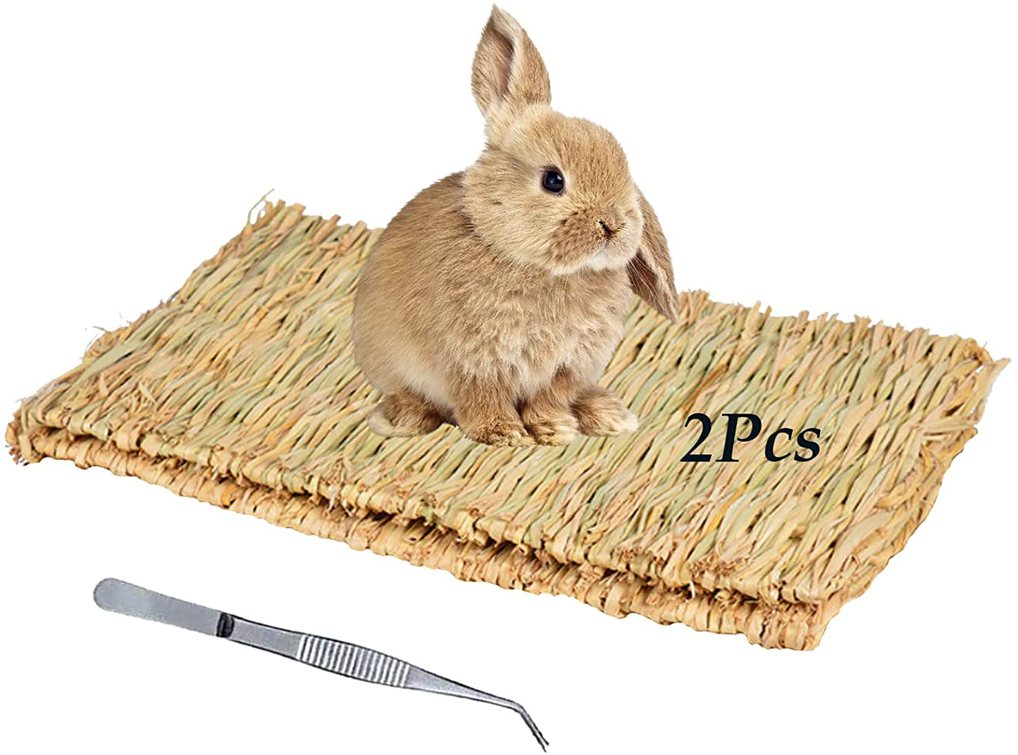 Tfwadmx Large Rabbit Grass Mat Natural Straw Woven Bunny Bed Small Animal Cage Hay Mat Sleeping Play Chew Toys for Guinea Pig,Parrot,Hamster,Chinchilla,Squirrel and Cat( 15.7'' X 11'',2 Pcs)