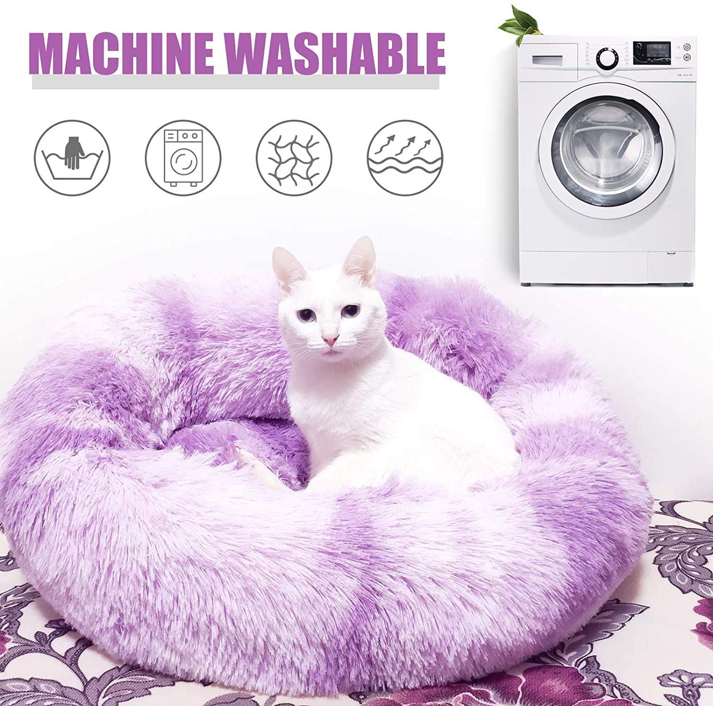 FAVOMATE Cat Beds for Indoor Cats, Machine Washable Dog Bed for Small Dogs, round Fluffy Donut Cuddler Calming Pet Bed, Anti-Anxiety Soft Plush Pet Bed for Puppy and Kitten Animals & Pet Supplies > Pet Supplies > Cat Supplies > Cat Furniture FAVOMATE   