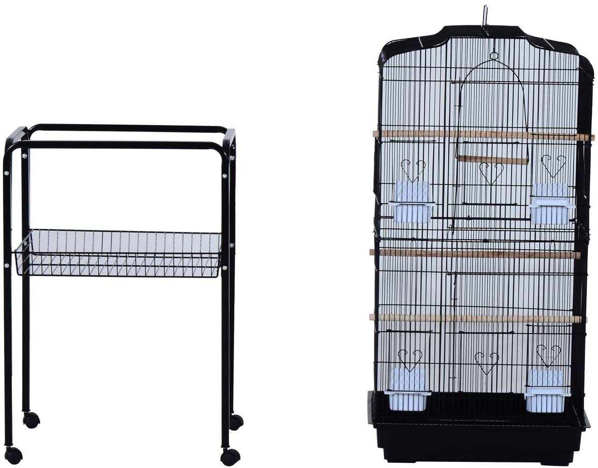 Pawhut 60" Metal Indoor Bird Cage Starter Kit with Detachable Rolling Stand, Storage Basket, and Accessories Animals & Pet Supplies > Pet Supplies > Bird Supplies > Bird Cages & Stands PawHut   