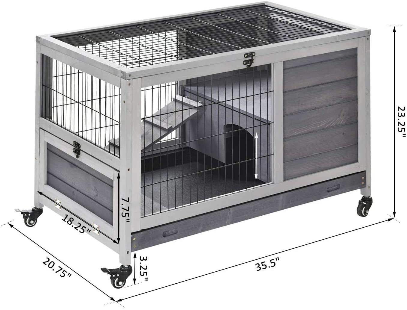 Pawhut Wooden Indoor Rabbit Hutch Elevated Cage Habitat with Enclosed Run with Wheels, Ideal for Rabbits and Guinea Pigs Animals & Pet Supplies > Pet Supplies > Small Animal Supplies > Small Animal Habitats & Cages PawHut   