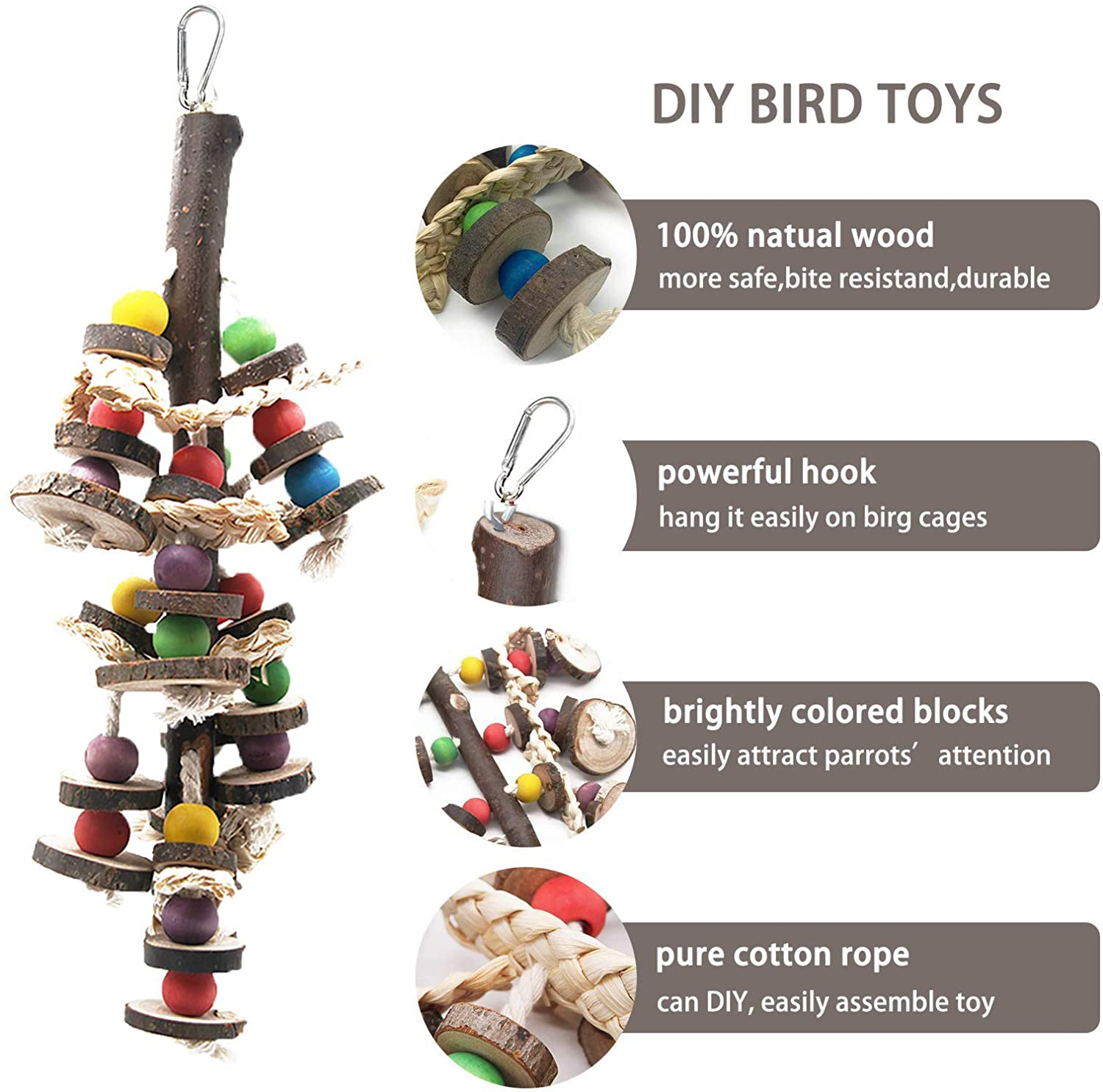 MQ Bird Parrot Toys，Parakeet Cage Accessories Hanging Chewing Wooden Blocks Toys，Large Medium Bird Cage Toys for Parakeets, Cockatiels, Lovebirds, Conures, African Grey, Amazon Parrots, Finch Animals & Pet Supplies > Pet Supplies > Bird Supplies > Bird Toys MQ   