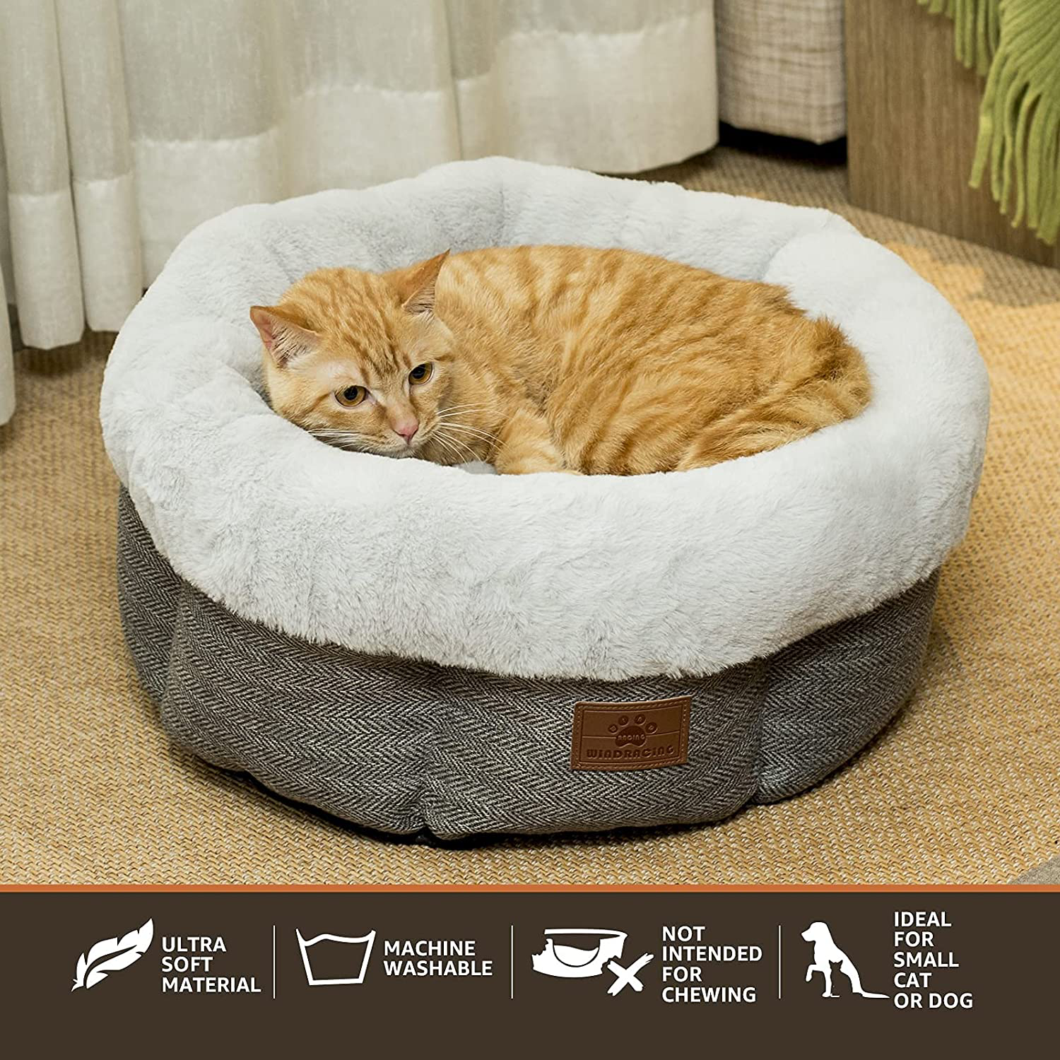 Cat Beds for Indoor Cats,Small Dog Bed,Cuddler Dog Beds,Calming Dog Bed Donut,Soft Anxiety Cozy Pet Beds,Puppy Bed for Small/Medium Dogs Washable round in Grey Color,Windracing PET Animals & Pet Supplies > Pet Supplies > Cat Supplies > Cat Furniture WINDRACING   