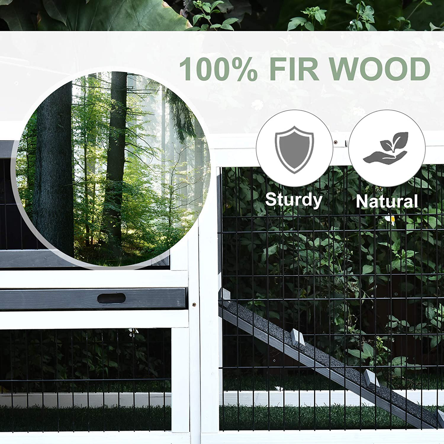 Pawhut Fir Wood Rabbit Hutch with 2 Story Design, Bunny Cage Run with Patio, Asphalt Roof and Pull Out Tray, Grey Animals & Pet Supplies > Pet Supplies > Small Animal Supplies > Small Animal Habitats & Cages PawHut   