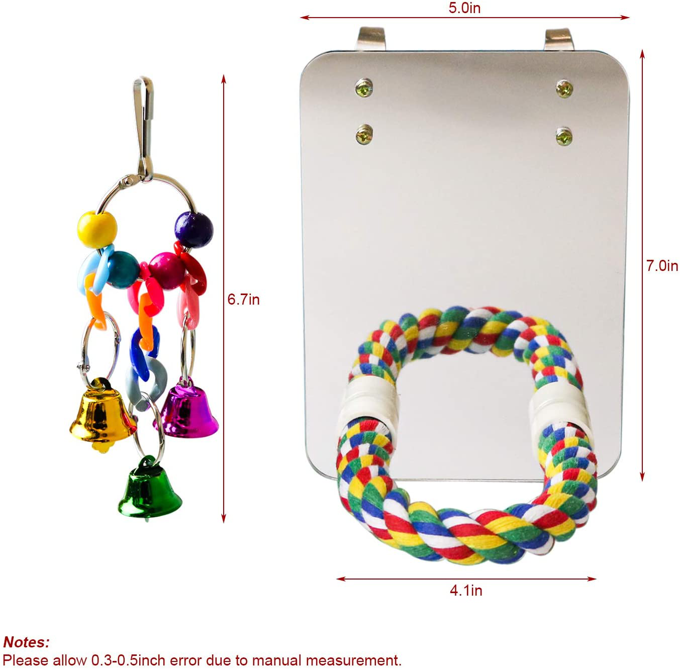 Suruikei 7 Inch Bird Mirror with Rope Perch Cockatiel Mirror Parrot Swing Toys Parrot Cage Toys for Parakeet Cockatoo Cockatiel Conure Lovebirds Finch Canaries Animals & Pet Supplies > Pet Supplies > Bird Supplies > Bird Toys suruikei   