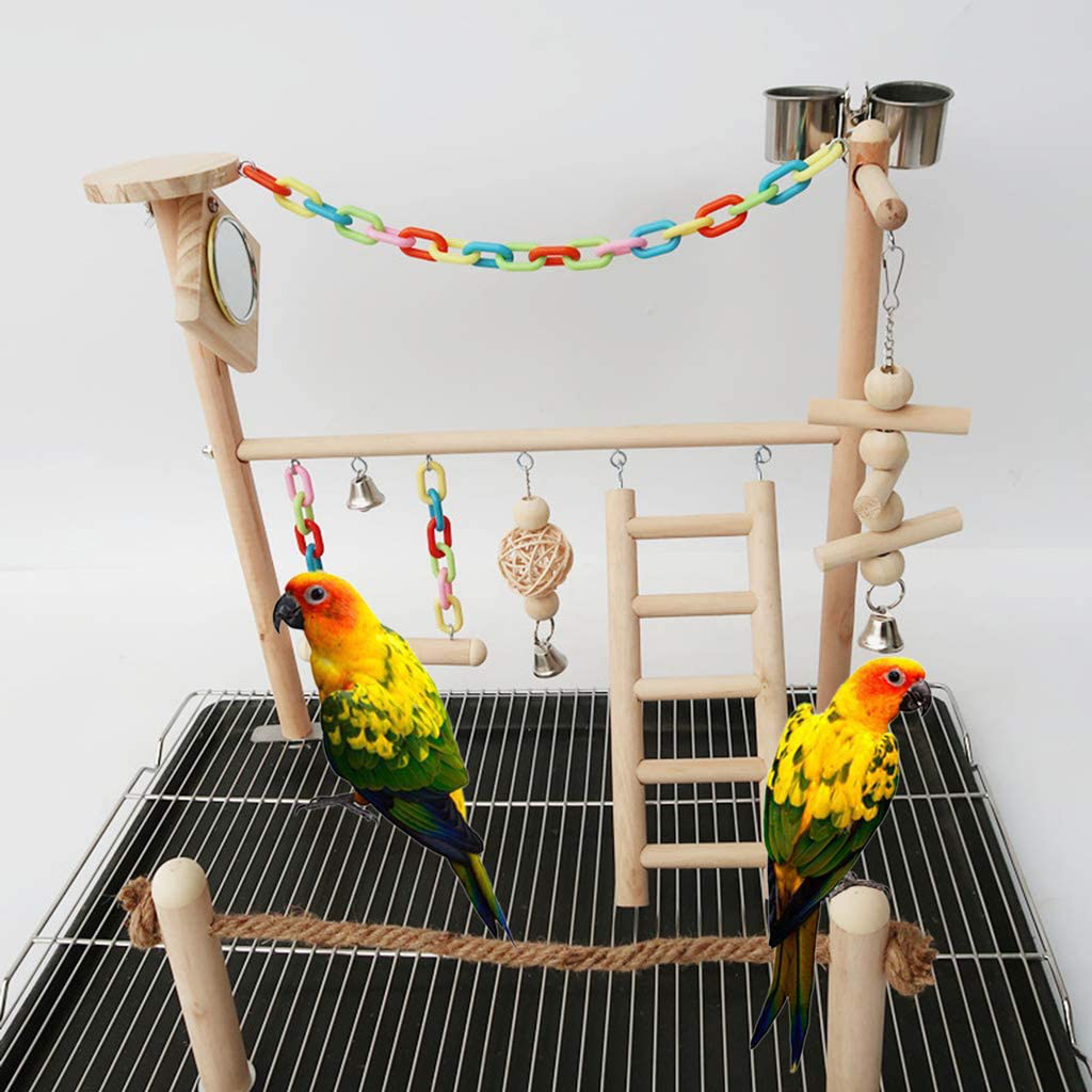 Kerdejar Parrot Bird Play Stand Cockatiel Playground Wood Perch Gym Ladder Feeder Cups Animals & Pet Supplies > Pet Supplies > Bird Supplies > Bird Gyms & Playstands KerDejar   