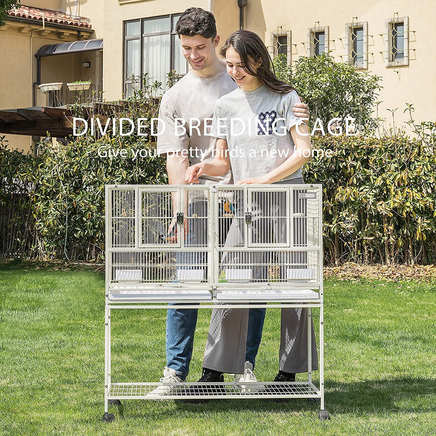 VIVOHOME 41.5 Inch Stackable Divided Breeding Iron Bird Cage Parakeet House with Rolling Stand for Canaries Cockatiels Lovebirds Finches Budgies Small Parrots Animals & Pet Supplies > Pet Supplies > Bird Supplies > Bird Cage Accessories VIVOHOME   