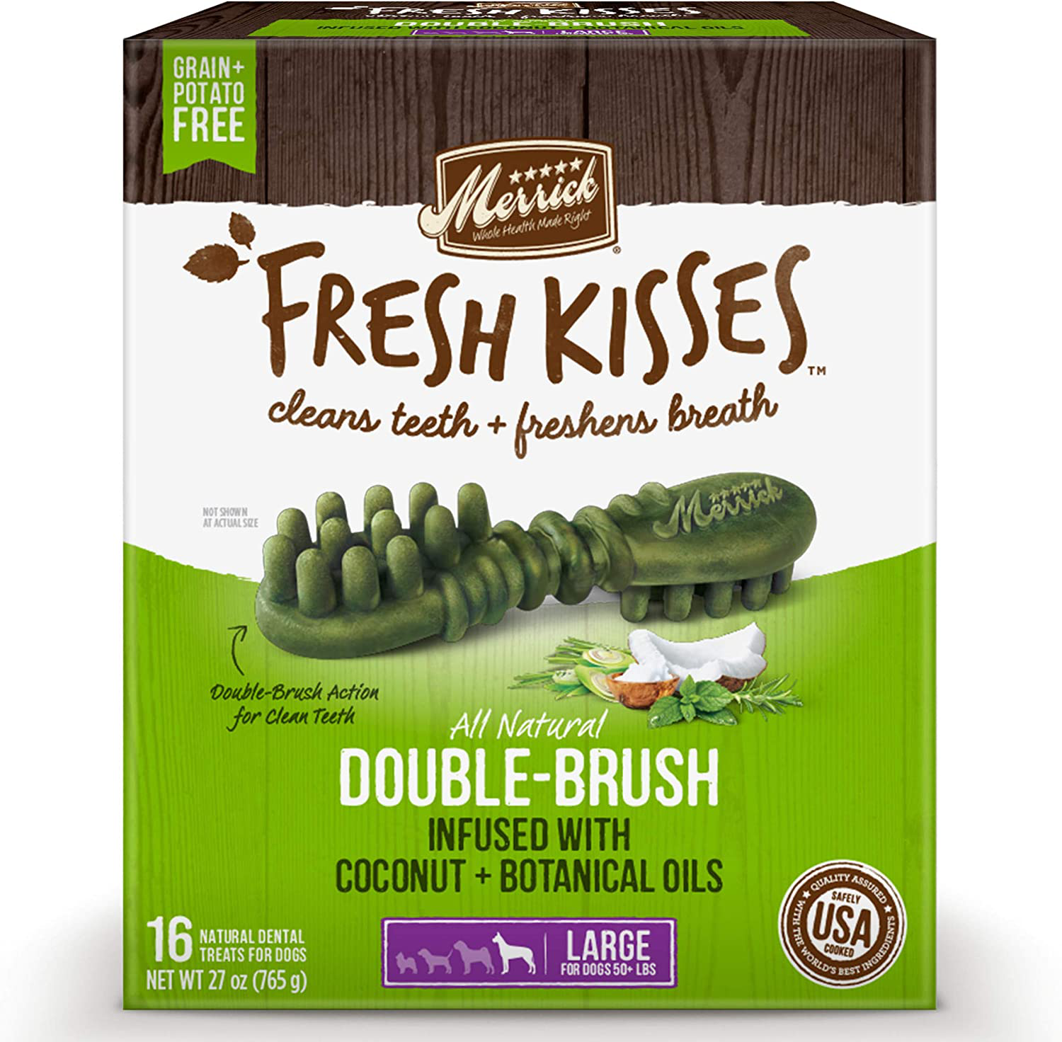 Merrick Fresh Kisses Oral Care Dental Dog Treats for Large Dogs over 50 Lbs Animals & Pet Supplies > Pet Supplies > Dog Supplies > Dog Treats Merrick Large Dogs 50 LB+ Coconut + Botanical Oil 16 Count Box (Pack of 1)