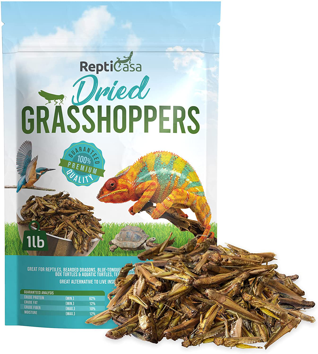 Repticasa Dried Grasshoppers Turtle Food – 1Lb Reptile Food Ideal for Bearded Dragons, Hedgehogs, Lizards, Chameleons, Birds – Rich in Protein – Natural and Healthy Treats for Exotic Pets Animals & Pet Supplies > Pet Supplies > Reptile & Amphibian Supplies > Reptile & Amphibian Food ReptiCasa   