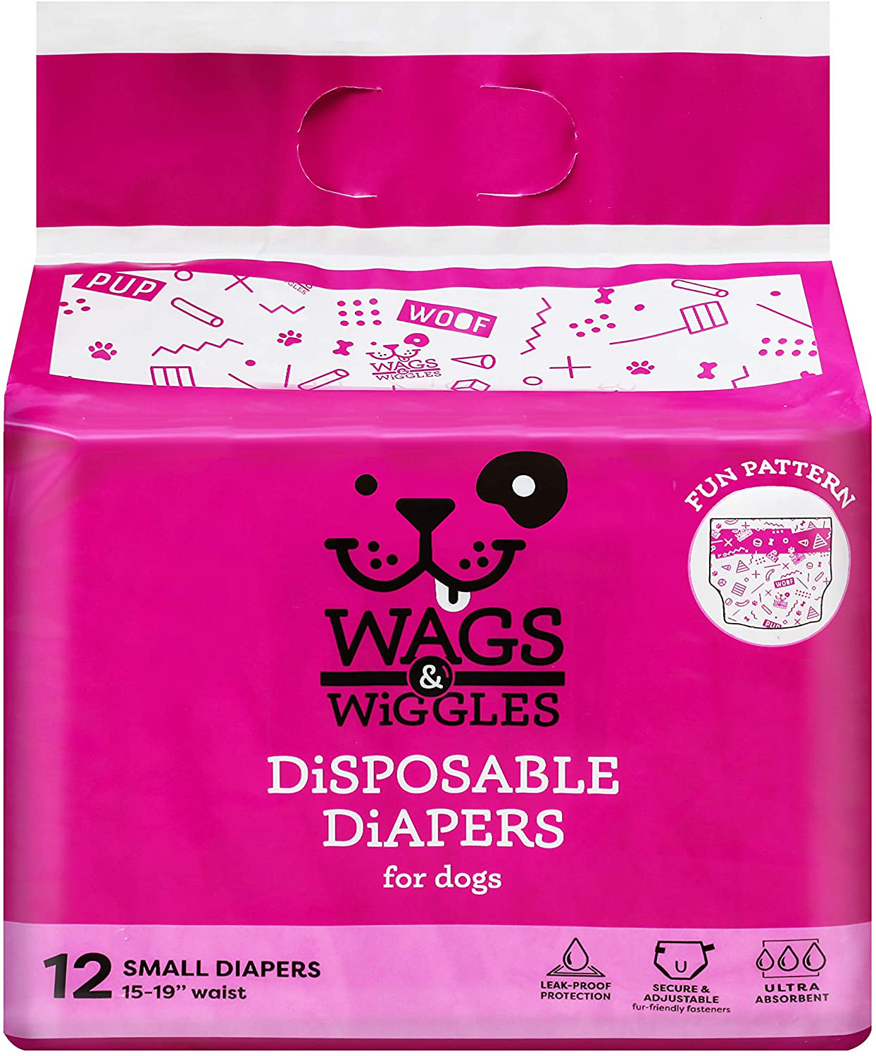 Wags & Wiggles Dog Diapers - Doggie Diapers for Female Dogs and Male Dogs-Doggy Diapers from Wags and Wiggles-Disposable Dog Diapers for All Sized Dogs, Diapers for Pets, Dog Wraps Animals & Pet Supplies > Pet Supplies > Dog Supplies > Dog Diaper Pads & Liners Fetch for Pets   