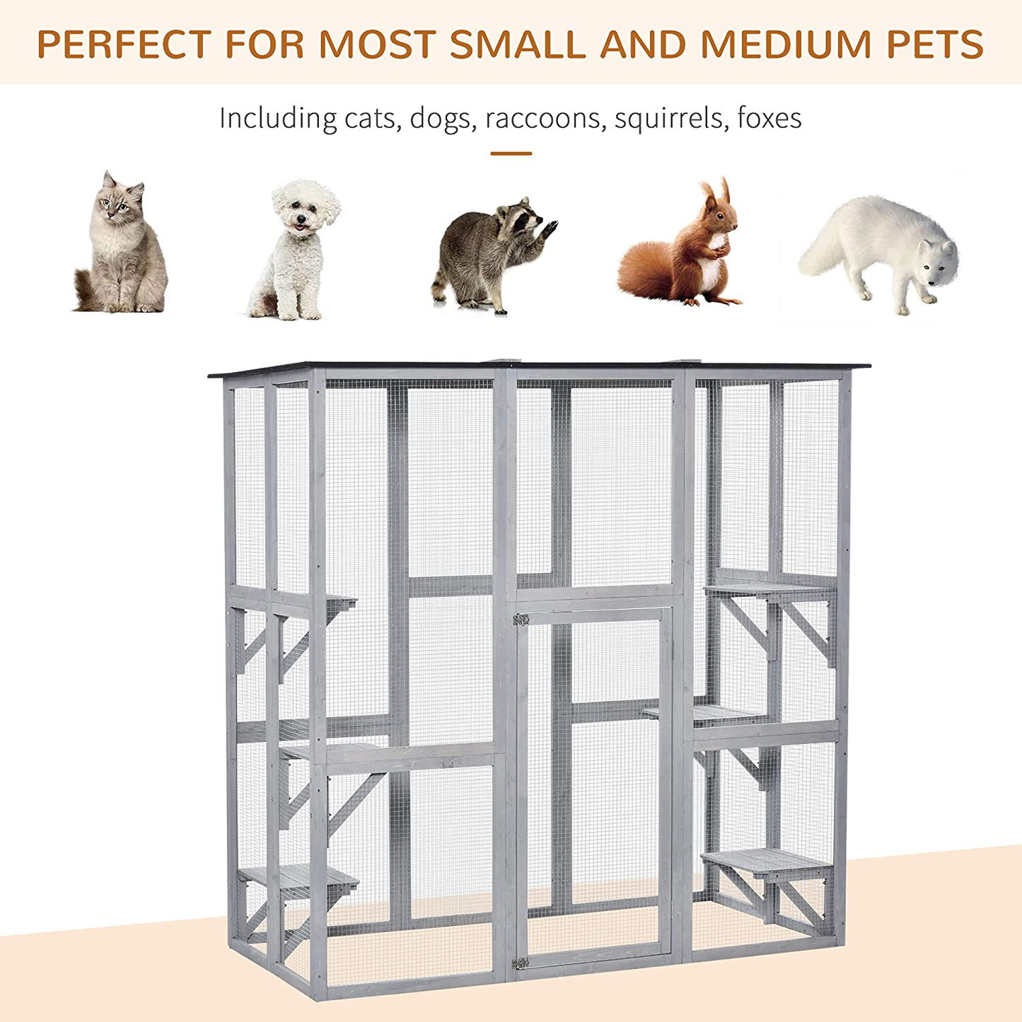 Pawhut Large Wooden Outdoor Catio Enclosure with Weather Protection, Cat Patio with 6 Platforms 71" X 38.5" X 71" Animals & Pet Supplies > Pet Supplies > Cat Supplies > Cat Beds PawHut   