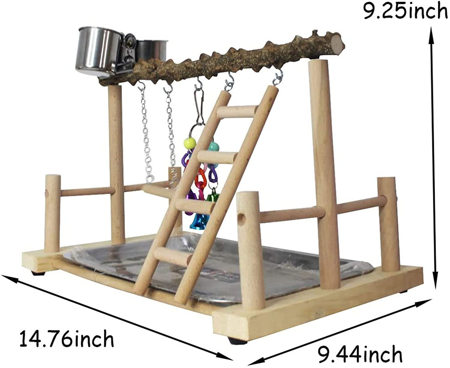 Kathson Parrots Playground Bird Perch Wood Playstand Stand with Ladder Swing Feeder Cups Chew Toy for Parakeet Conure Cockatiel Budgie Lovebird Finch Small Birds Animals & Pet Supplies > Pet Supplies > Bird Supplies > Bird Cages & Stands kathson   