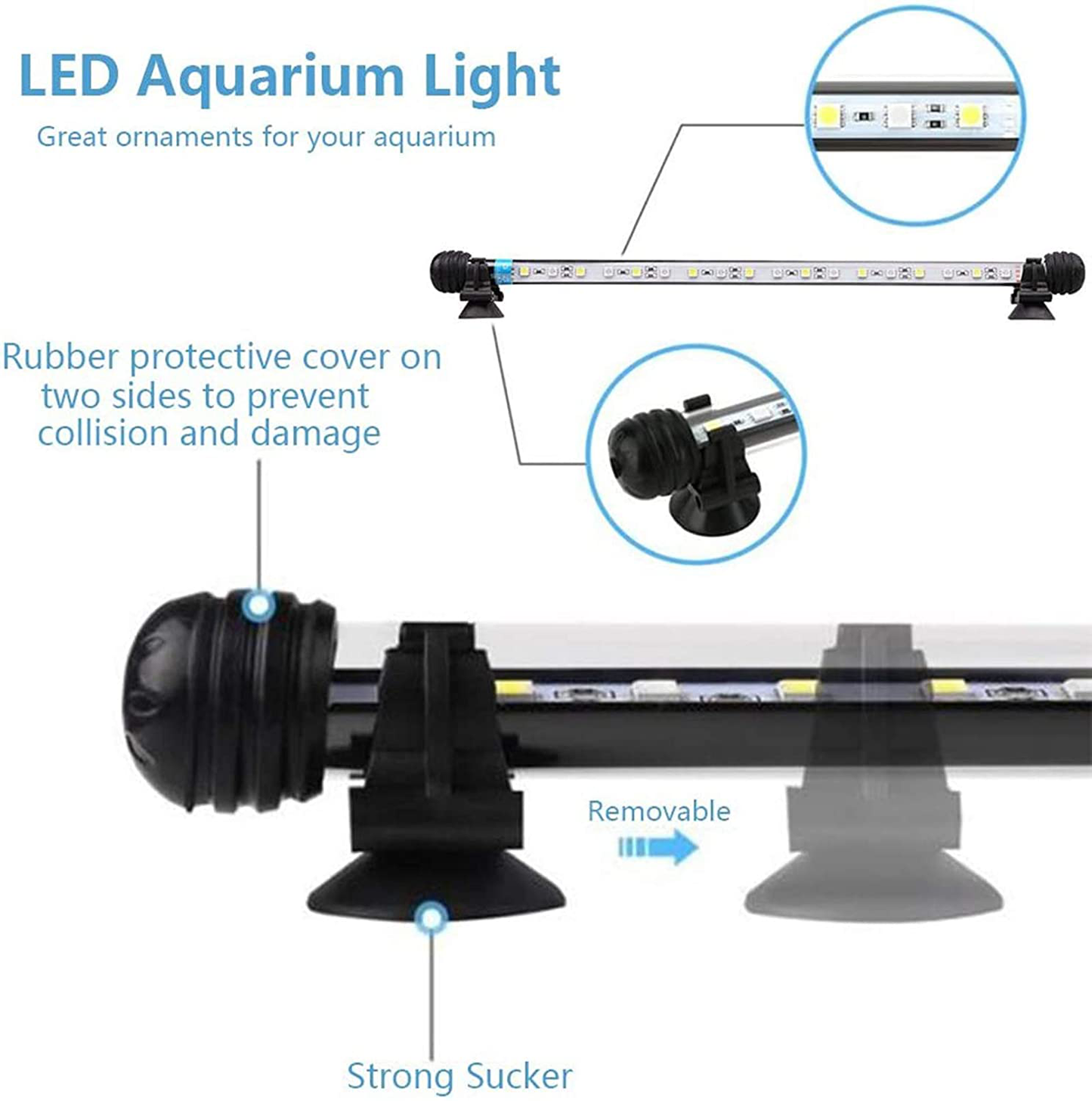 MLJ LED Aquarium Light, 7-44 Inch Waterproof Fish Light White with Blue, RGB Underwater Lamp Submersible LED Light for Fish Tank Animals & Pet Supplies > Pet Supplies > Fish Supplies > Aquarium Lighting MLJ   