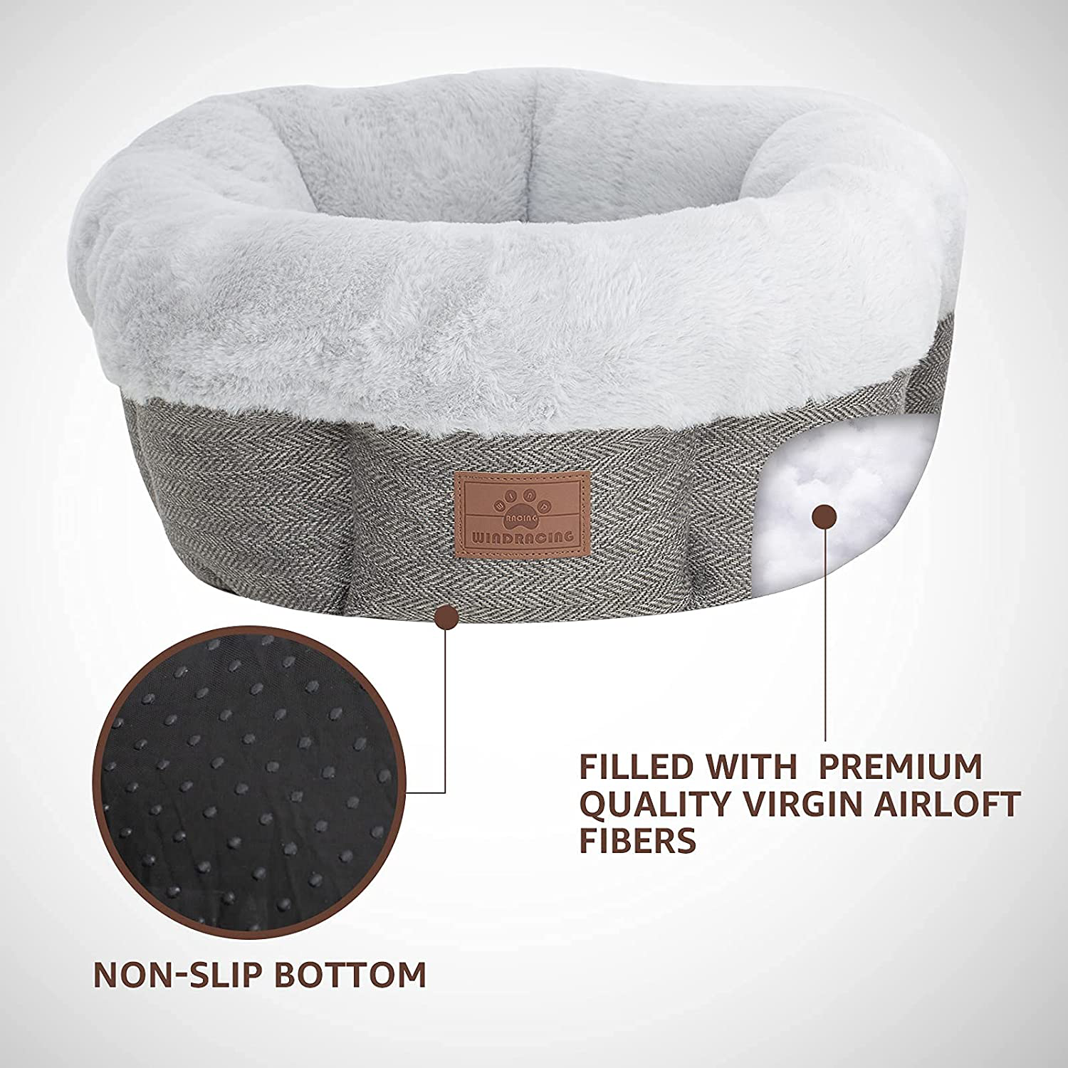 Cat Beds for Indoor Cats,Small Dog Bed,Cuddler Dog Beds,Calming Dog Bed Donut,Soft Anxiety Cozy Pet Beds,Puppy Bed for Small/Medium Dogs Washable round in Grey Color,Windracing PET Animals & Pet Supplies > Pet Supplies > Cat Supplies > Cat Furniture WINDRACING   