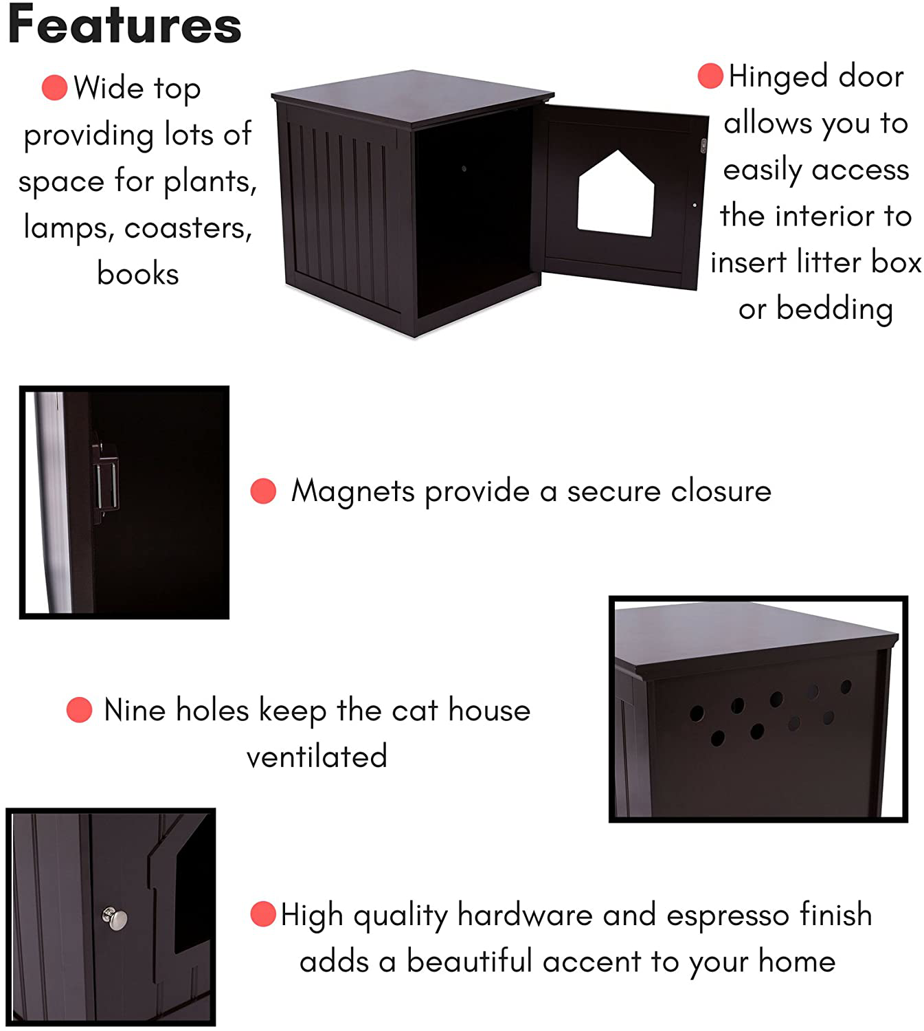 Birdrock Home Decorative Cat House & Side Table - Cat Home Covered Nightstand - Indoor Pet Crate - Litter Box Enclosure - Hooded Hidden Pet Box - Cats Furniture Cabinet - Kitty Washroom Animals & Pet Supplies > Pet Supplies > Cat Supplies > Cat Furniture BIRDROCK HOME   