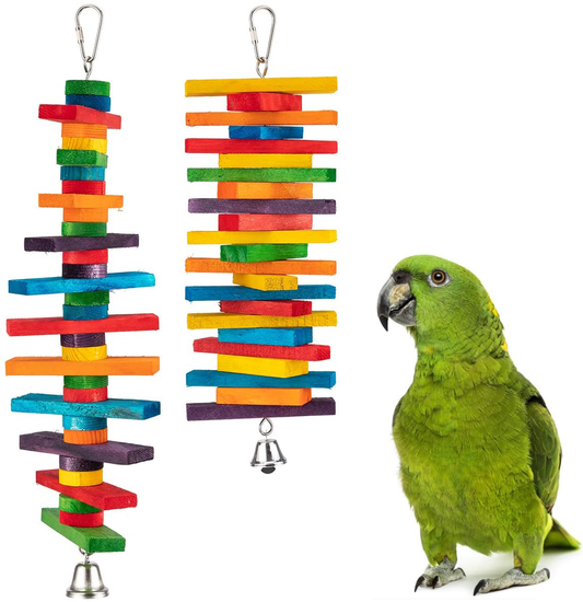 MEWTOGO 2Pcs Bird Parrot Chewing Sticks Toys- Multicolored Natural Wooden Blocks Suggested for Conures, Parakeets, Cockatiels, Lovebirds, African Grey and a Variety of Amazon Parrots Animals & Pet Supplies > Pet Supplies > Bird Supplies > Bird Toys MEWTOGO   