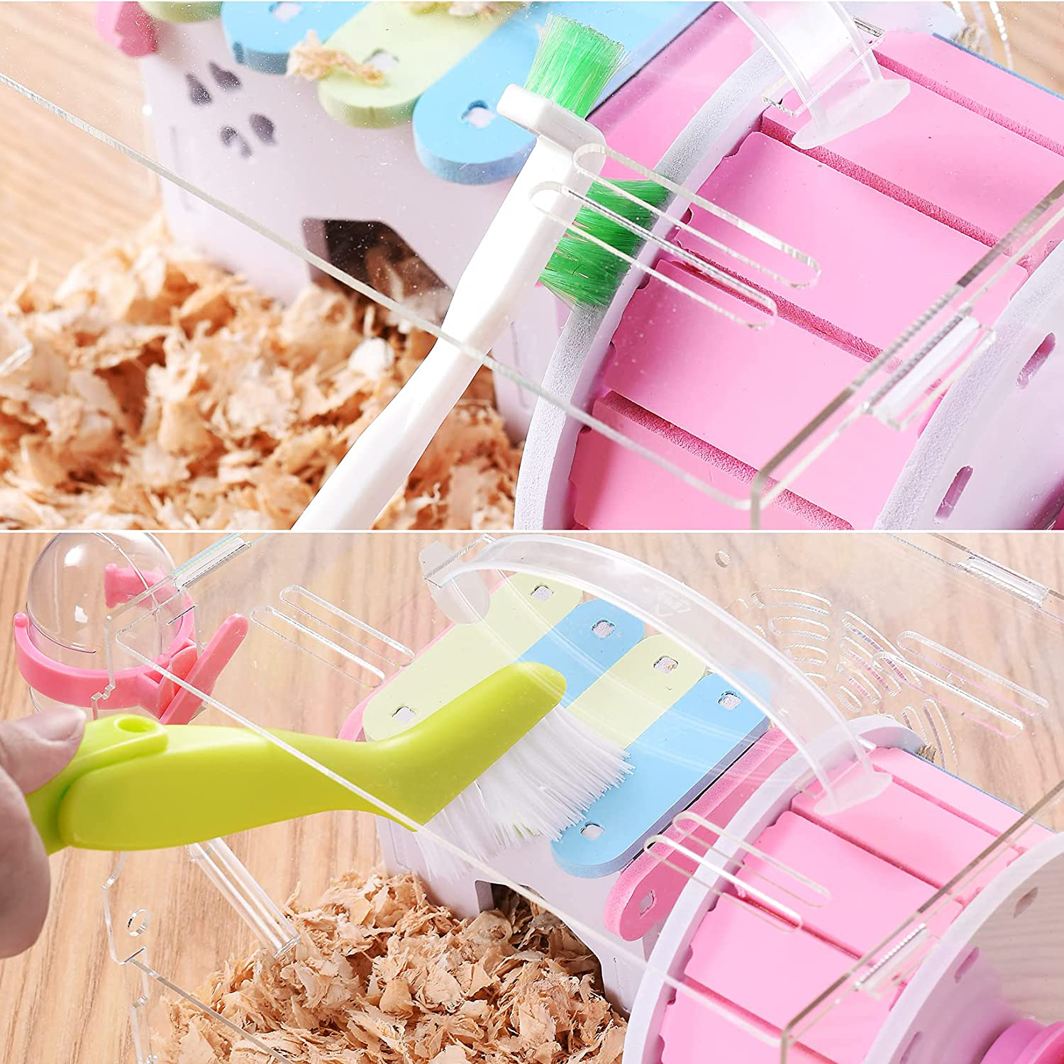 UNMOT Pet Cage Cleaner Set for Rabbit Cages Guinea Pig Hamster Cat Ferret Birds Parrot Chinchilla for Small Animals Pet Playpen Bedding Cleaning Brush Dustpan and Broom Foam Sponge
