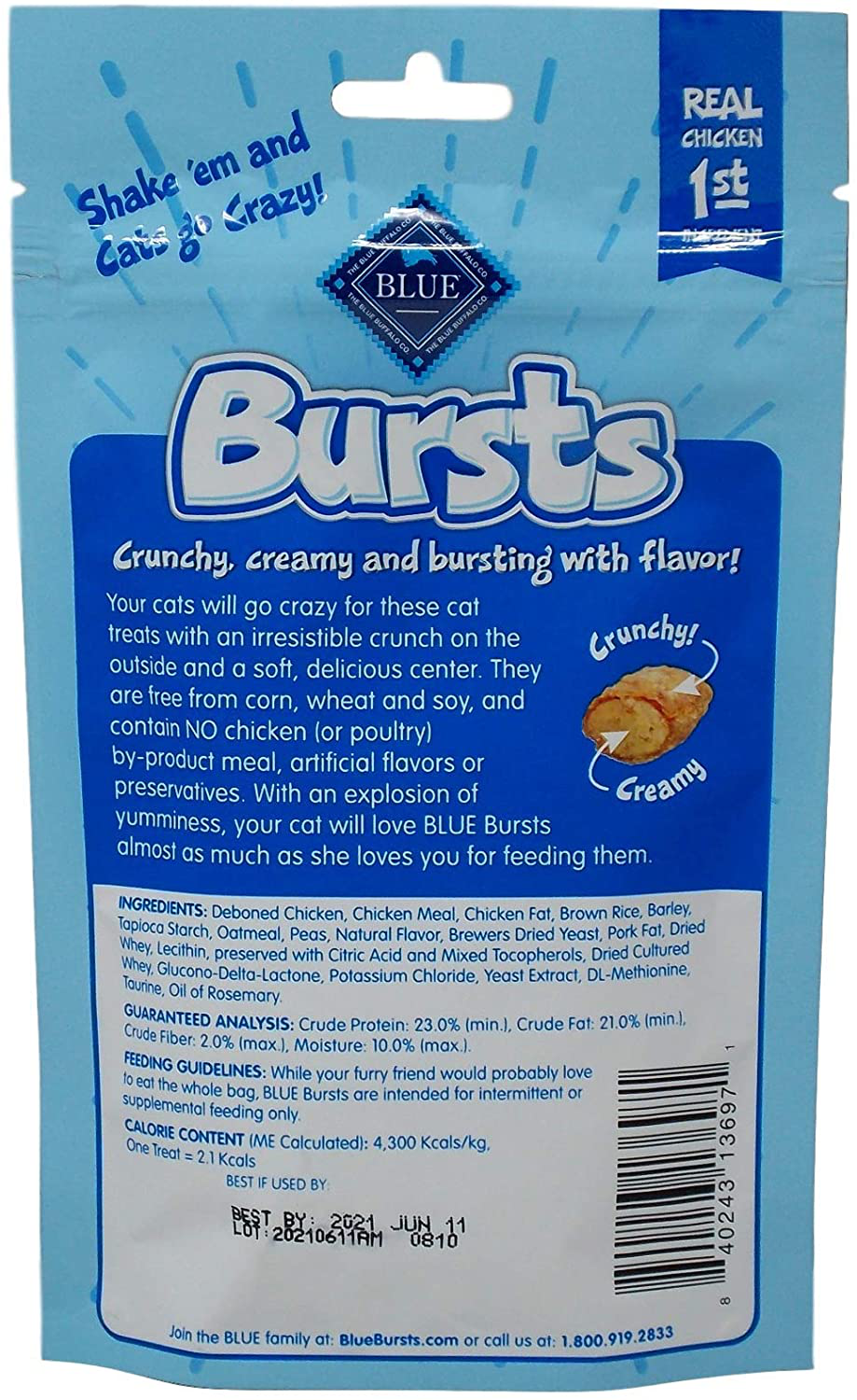 Blue Buffalo Bursts Natural Crunchy Creamy Treats for Cats 3 Flavor Variety | (1) Each: Liver Beef, Seafood, Chicken (2 Ounces) | plus Catnip Toy and Fun Facts Booklet Bundle Animals & Pet Supplies > Pet Supplies > Cat Supplies > Cat Treats Generic   