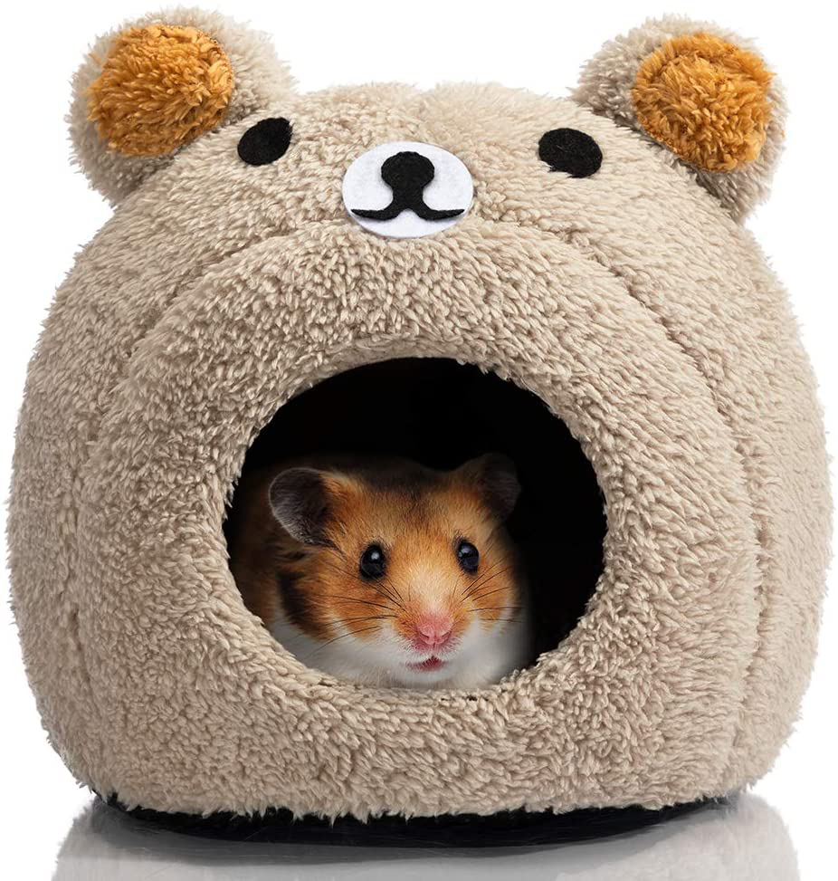 Hollypet Warm Small Pet Animals Bed Dutch Pig Hamster Cotton Nest Hedgehog Rat Chinchilla Guinea Habitat Mini House, Teddy Bear Animals & Pet Supplies > Pet Supplies > Small Animal Supplies > Small Animal Habitat Accessories Hollypet Brown  