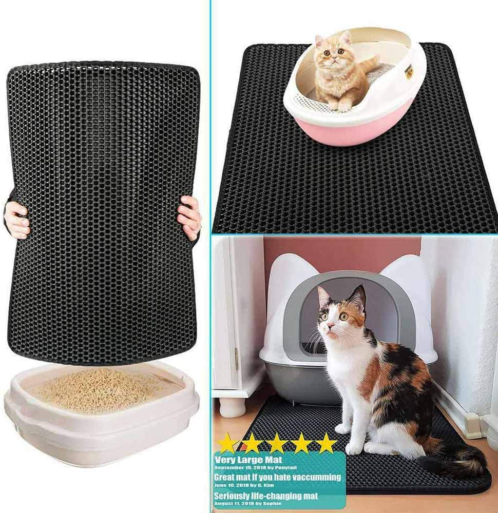 Litter Tray Mat,Cat Litter Mat Litter Trapping,Cat Litter Box Mat Scatter Control,Waterproof Double Layer Honeycomb Design,Easy Clean Washable EVA Material Pet Mat Pets》Drinking Supplies/Feeding C Animals & Pet Supplies > Pet Supplies > Cat Supplies > Cat Litter Box Mats Ahageek   