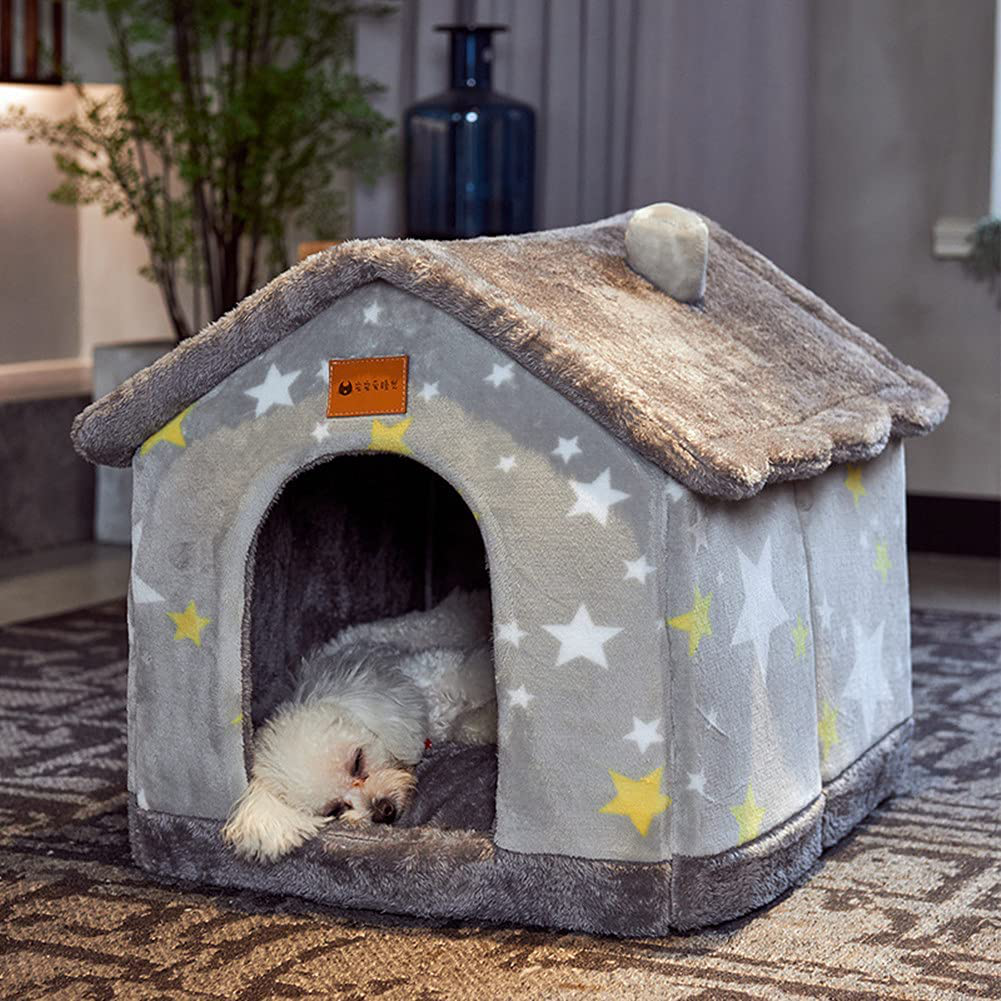 Foldable Dog House Kennel Bed Mat for Small Medium Dogs Cats,Winter Warm Cat Nest Puppy Cave Sofa Pet Products (Gray Star, L) Animals & Pet Supplies > Pet Supplies > Dog Supplies > Dog Houses TUOLE   