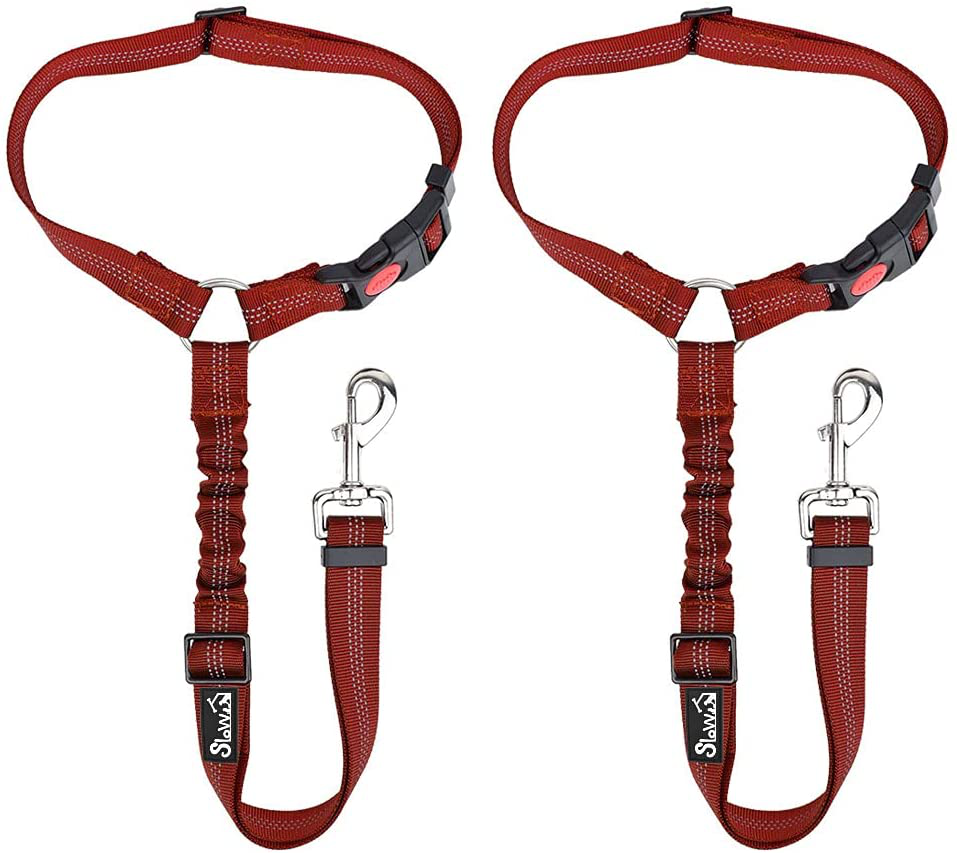 Slowton Dog Seat Belt, 2 Pack Pet Car Seatbelt Headrest Restraint Adjustable Puppy Safety Seat Belt Reflective Elastic Bungee Connect Dog Harness in Vehicle Travel Daily Use Animals & Pet Supplies > Pet Supplies > Dog Supplies > Dog Treadmills SlowTon Red  