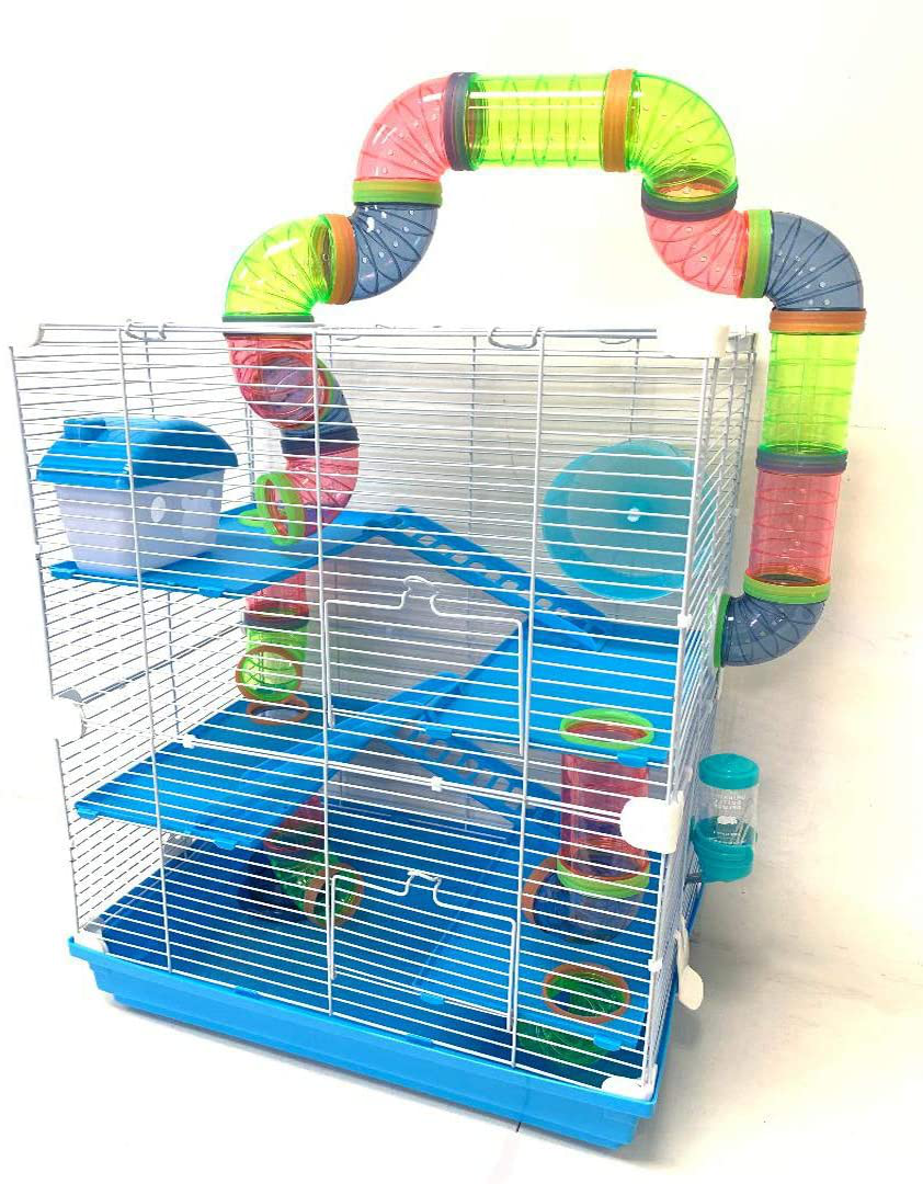 Mcage 5-Tiers Hamster House Small Animal Habitat Cage with Running Wheel Hide House Crossover Tube Water Bottle Feeder Bowl Ladder