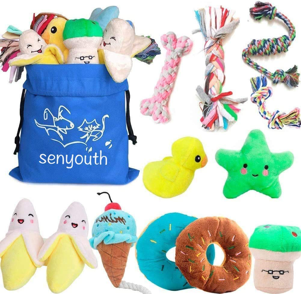 Senyoung Dog Toys,12 Pack Dog Squeaky Rope Chew Toy Sets, Interactive Cute and Stuffed Plush Squeaker Toys, Tough Puppy Teething Cotton Tug Soft Toys, Puppy Toys Small, for Small / Medium Dog Toys Animals & Pet Supplies > Pet Supplies > Dog Supplies > Dog Toys SenYoung Animal-1  