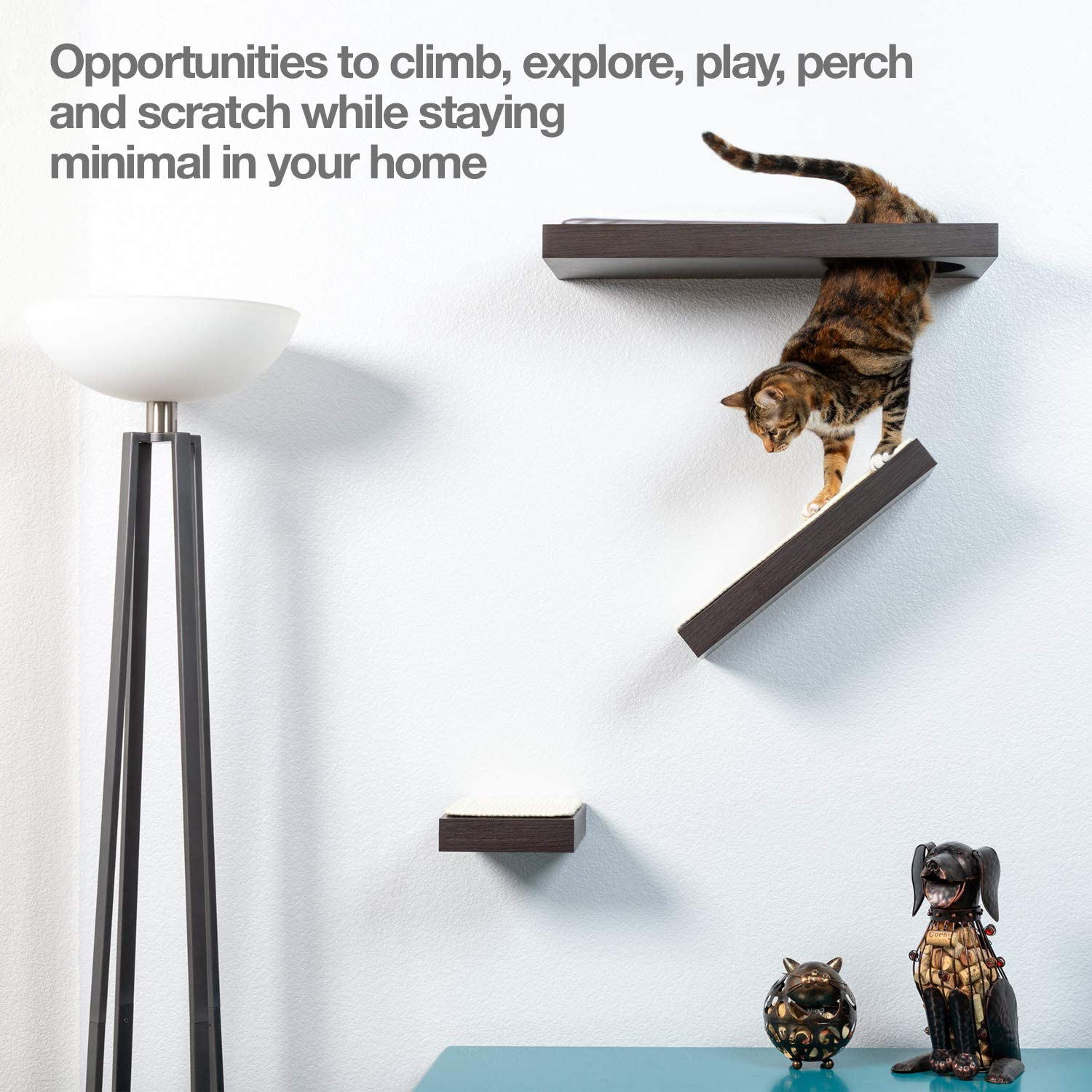Petfusion Cat Activity Wall Shelves - Sisal Surfaces for Cat Scratching & Plush to Lounge, Neutral Design & Color Tones. Easy & Secure Wall Mount, Espresso Finish Animals & Pet Supplies > Pet Supplies > Cat Supplies > Cat Furniture PetFusion   