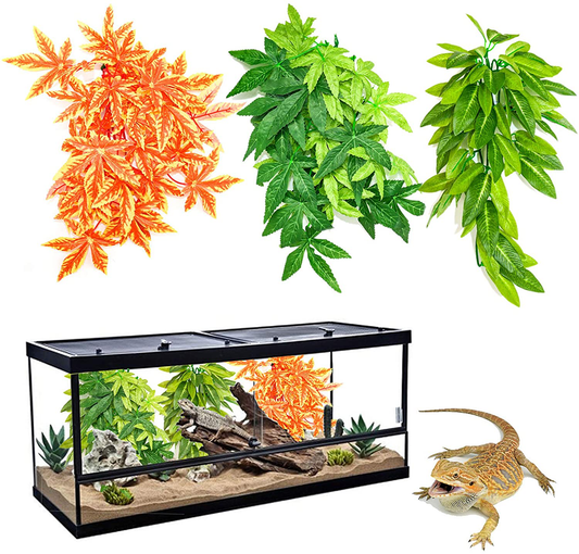 HYLYUN 3 Pack Reptile Plants - Hanging Silk Terrarium Plant with Suction Cup for Bearded Dragons Lizards Geckos Snake Hermit Crab Tank Habitat Decorations Animals & Pet Supplies > Pet Supplies > Reptile & Amphibian Supplies > Reptile & Amphibian Substrates HYLYUN   