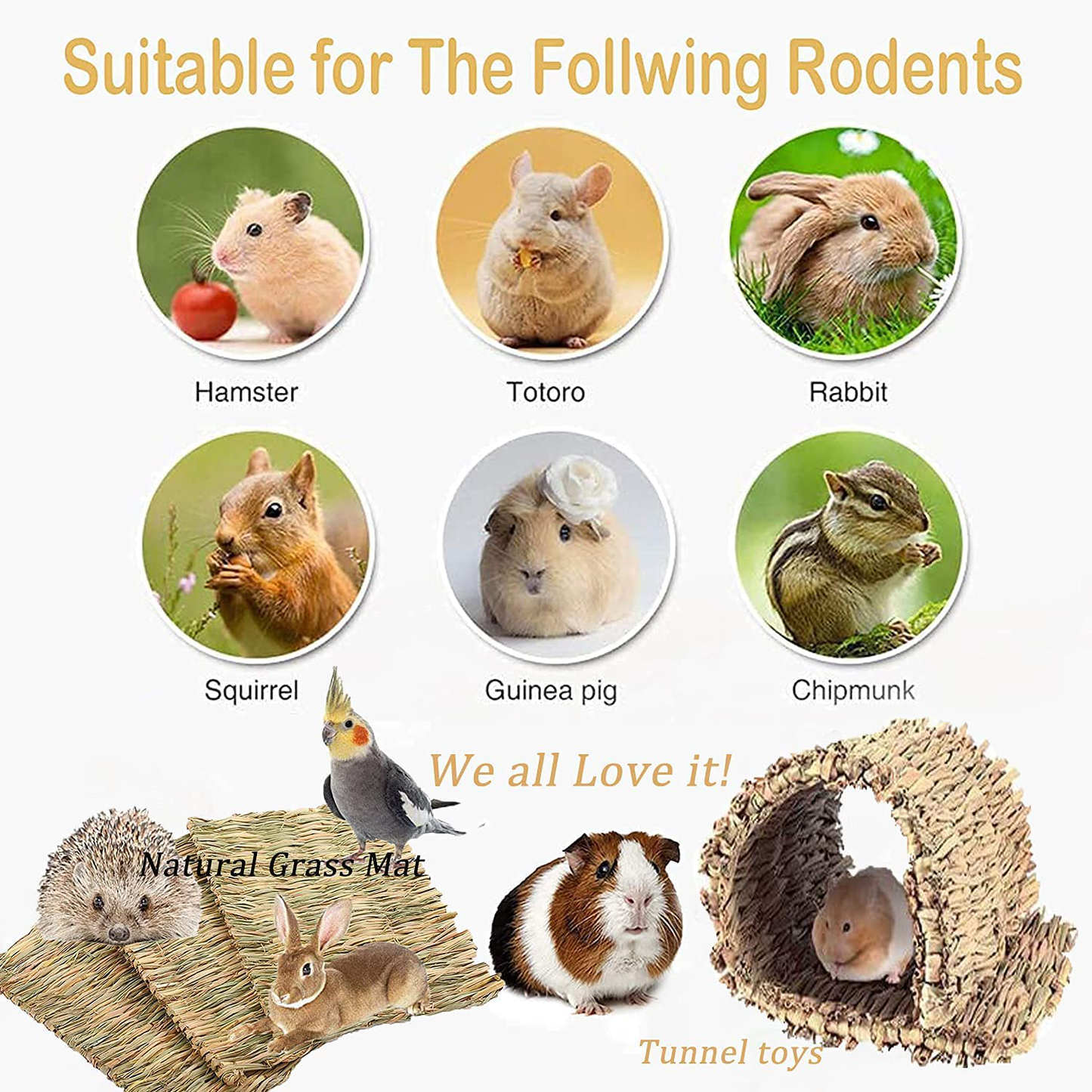 Grass Mat-Woven Bed Mat, Rabbit Bunny Bedding Mat for Small Animals, Natural Straw Woven Grass Bed Mat Chew Toys Bed for Pet, Guinea Pig Hamster Chinchilla Parrot Squirrel Rat 3PCS Animals & Pet Supplies > Pet Supplies > Small Animal Supplies > Small Animal Bedding WoLover   