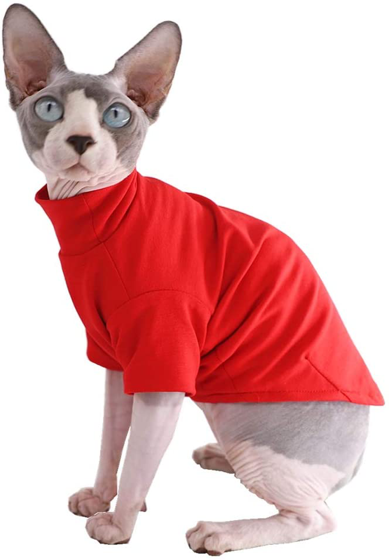Sphynx Cat Clothes Winter Thick Cotton T-Shirts Double-Layer Pet Clothes, Pullover Kitten Shirts with Sleeves, Hairless Cat Pajamas Apparel for Cats & Small Dogs Animals & Pet Supplies > Pet Supplies > Cat Supplies > Cat Apparel Kitipcoo Red M (5.5-7.1 lbs) 