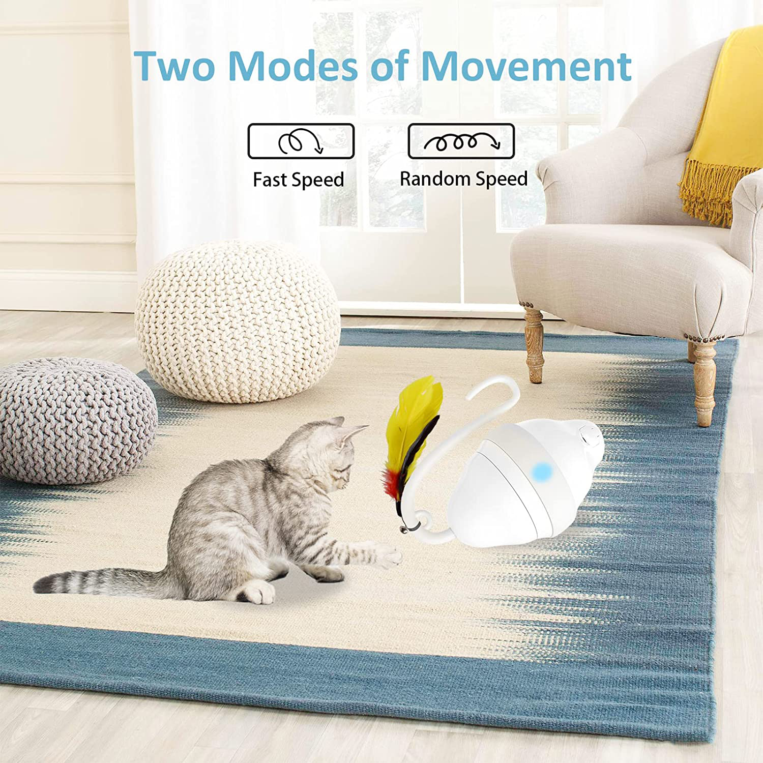 Harnestle Cat Toys Interactive Automatic Kitten Toys with Feathers Ribbon Bell Worm, USB Charging Led Light 360° Irregular Rolling Cat Moving Toys for Indoor Cats Exercise and Hunting Animals & Pet Supplies > Pet Supplies > Cat Supplies > Cat Toys Harnestle   