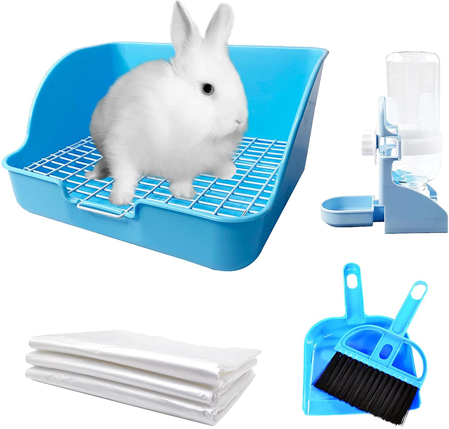 Kathson Rabbit Litter Box Toilet Pet Potty Trainer Cage Corner Tray Pan Litter Bedding Box Hanging Water Fountain Automatic Dispenser for Adult Guinea Pigs Rabbits Hamster Chinchilla Ferret Animals & Pet Supplies > Pet Supplies > Small Animal Supplies > Small Animal Bedding kathson Blue  