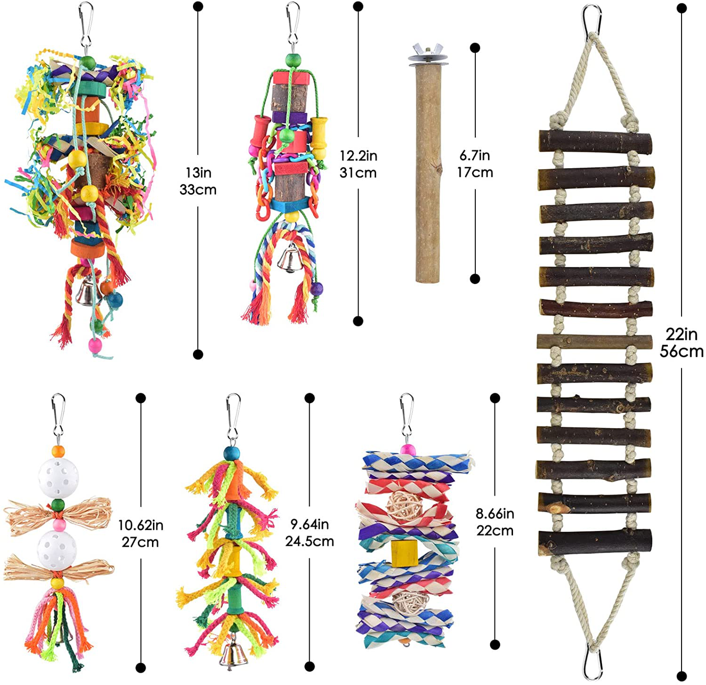 KATUMO Small Bird Toys, Natural Wood Ladder Colorful Bamboo Hanging Shredding Toys Parrot Chew Wooden Blocks Bird Perch for Parakeets, Conures, Cockatiels, Budgies, Love Birds and Other Small Birds Animals & Pet Supplies > Pet Supplies > Bird Supplies > Bird Ladders & Perches KATUMO   