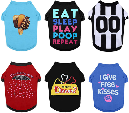 RUODON 6 Pieces Pet Breathable Shirts Printed Puppy Shirts Pet Sweatshirt Cute Dog Apparel Puppy Dog Clothes Soft T-Shirt for Pet Dogs and Cats Animals & Pet Supplies > Pet Supplies > Dog Supplies > Dog Apparel RUODON   