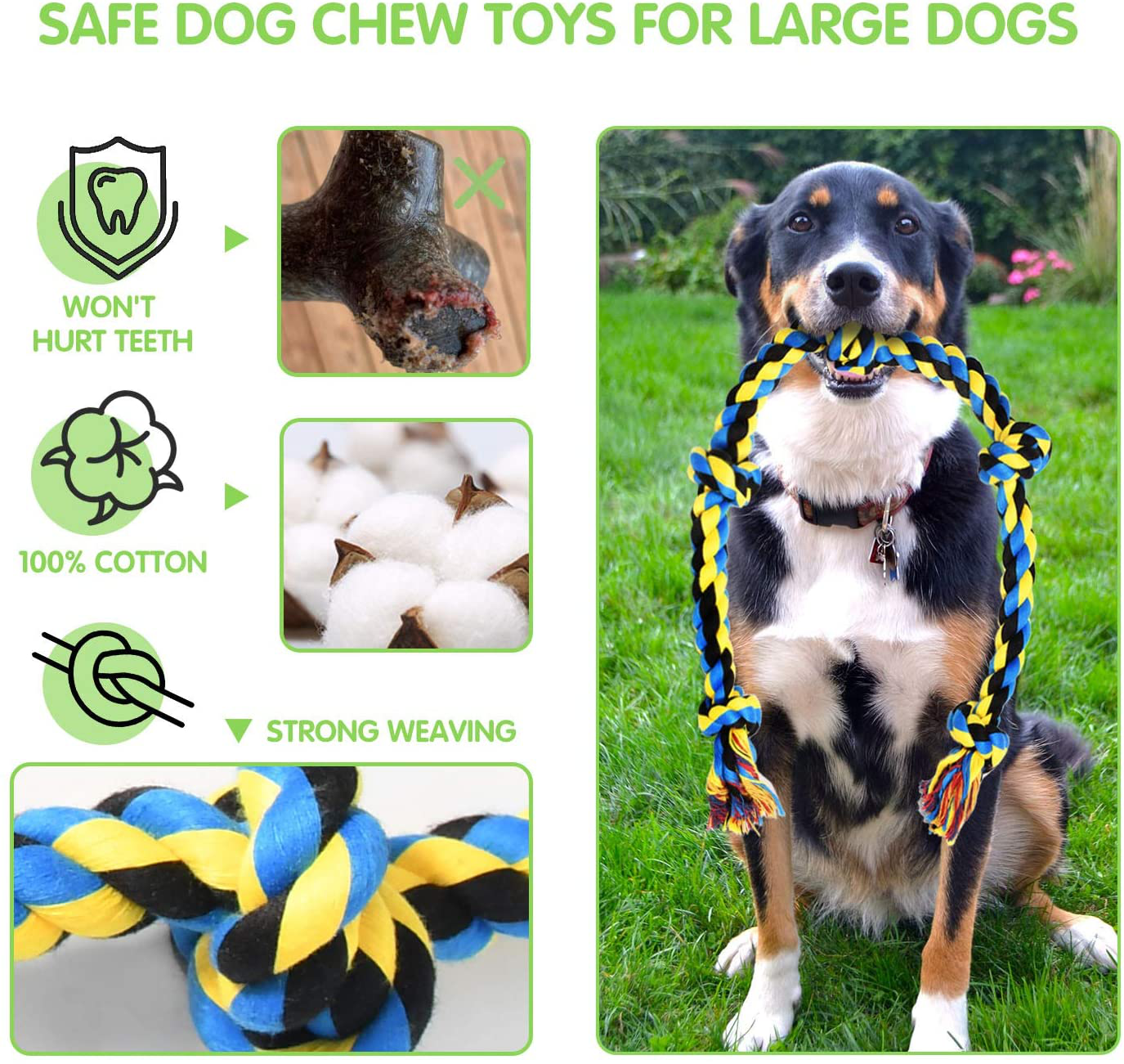 SHARLOVY Large Dog Chew Toys, Tough Dog Toys for Aggressive Chewers Large Breed,Heavy Duty Dental Dog Rope Toys Kit for Medium Dogs,5 Knots Indestructible Dog Toys, Cotton Puppy Teething Chew Tug Toy Animals & Pet Supplies > Pet Supplies > Dog Supplies > Dog Toys SHARLOVY   