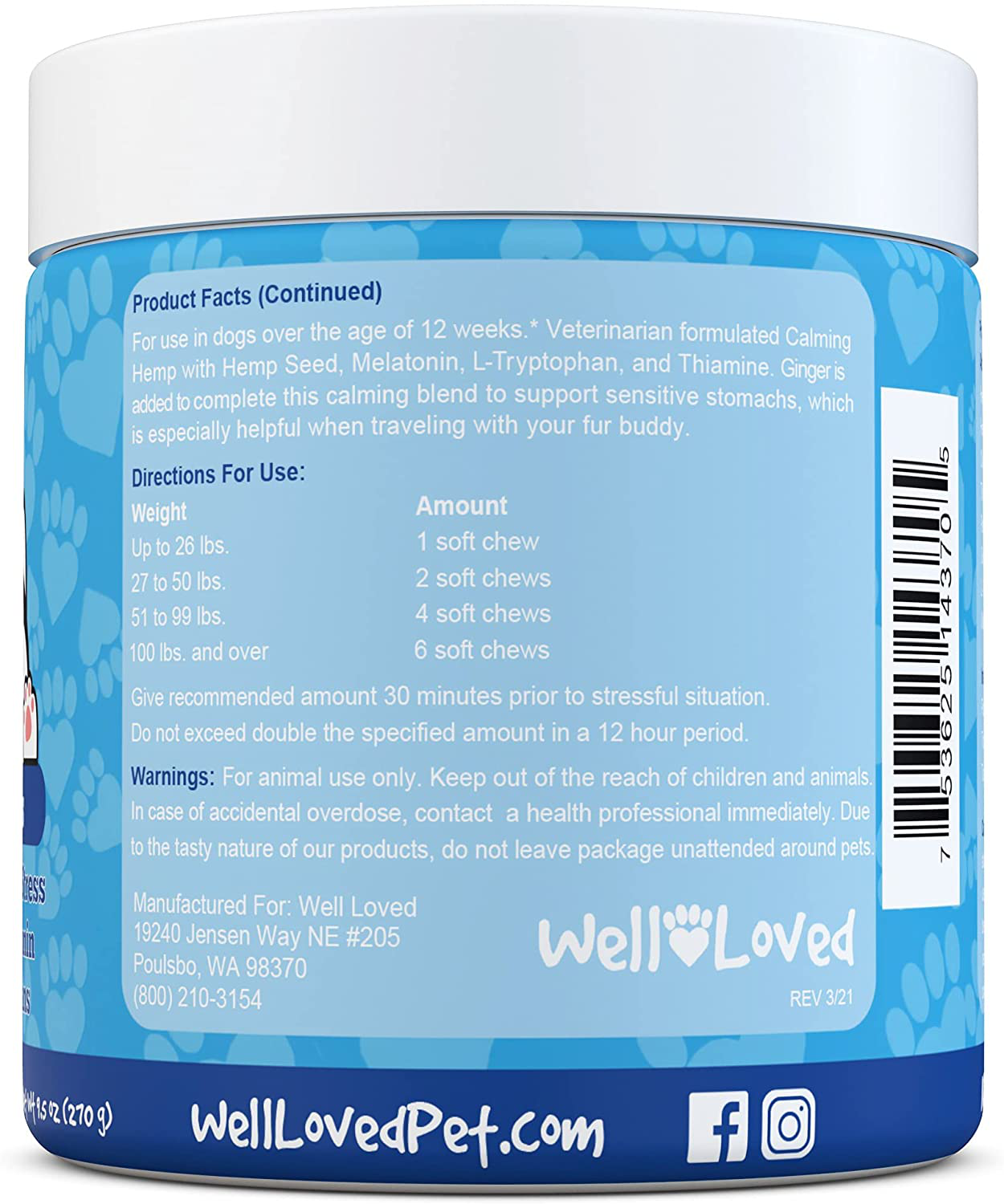 Well Loved Calming Chews for Dogs - Dog Calming Treats, Made in USA, Vet Developed, Dog Anxiety Relief, Separation, Fireworks, Travel & Stress Support, Melatonin, Natural & Holistic, 90 Calming Treats Animals & Pet Supplies > Pet Supplies > Small Animal Supplies > Small Animal Treats Well Loved   