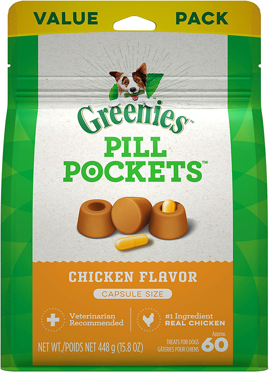 GREENIES Pill Pockets Natural Dog Treats, Capsule Size, Chicken Flavor Animals & Pet Supplies > Pet Supplies > Small Animal Supplies > Small Animal Treats Greenies 15.8 Ounce.  