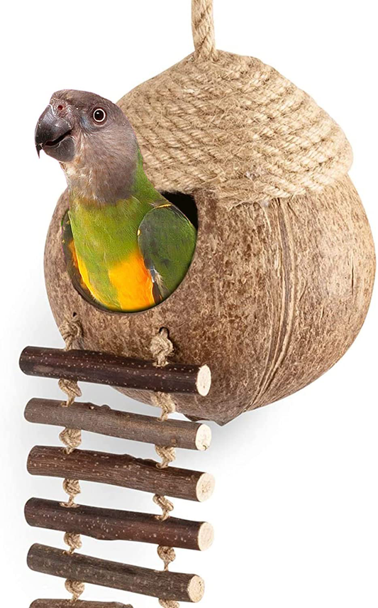 Keersi Natural Coconut Shell Bird Nest Hut Bed Toy for Pet Parrot Budgies Parakeet Cockatiels Conure Lovebird Canary Finch Hamster Rat Gerbil Mice Chinchilla Squirrel Cage Animals & Pet Supplies > Pet Supplies > Small Animal Supplies > Small Animal Habitats & Cages Keersi   