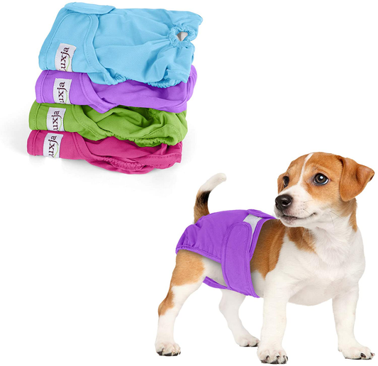 LUXJA Reusable Female Dog Diapers, Washable Wraps for Female Dog Animals & Pet Supplies > Pet Supplies > Dog Supplies > Dog Diaper Pads & Liners LUXJA Sky Blue+Purple+Green+Rose Red S: waist 9"-15" 