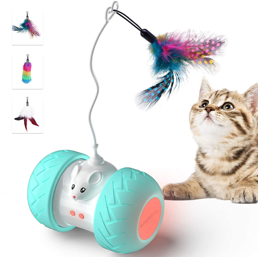 Burgeonnest Interactive Cat Toys for Indoor Cats, Automatic Kitten Toys Electronic with Mouse and 3 Feathers for Cats to Play Alone and Exercise 2 Speeds 3 Modes USB Charging Animals & Pet Supplies > Pet Supplies > Cat Supplies > Cat Toys BurgeonNest   