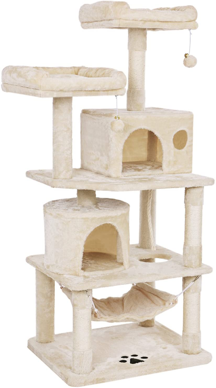 BEWISHOME Cat Tree Condo Furniture Kitten Activity Tower Pet Kitty Play House with Scratching Posts Perches Hammock MMJ01 Animals & Pet Supplies > Pet Supplies > Cat Supplies > Cat Furniture BEWISHOME Beige  