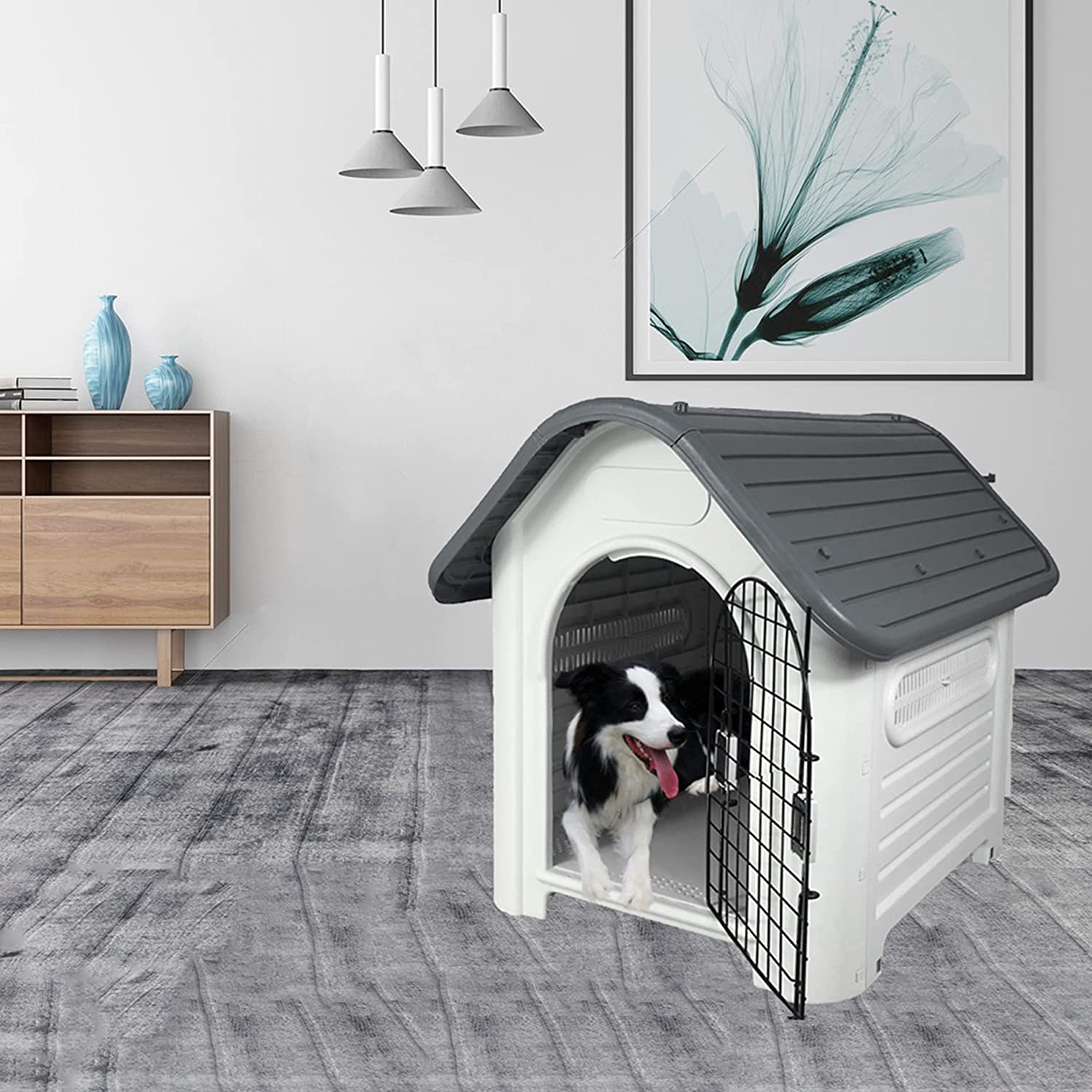 Sdyjfz Plastic Dog Housexxl Height Waterproof Plastic Dog Kennelindoor Outdoor Detachable Sturdy Floor for Backyard Patio Balcony