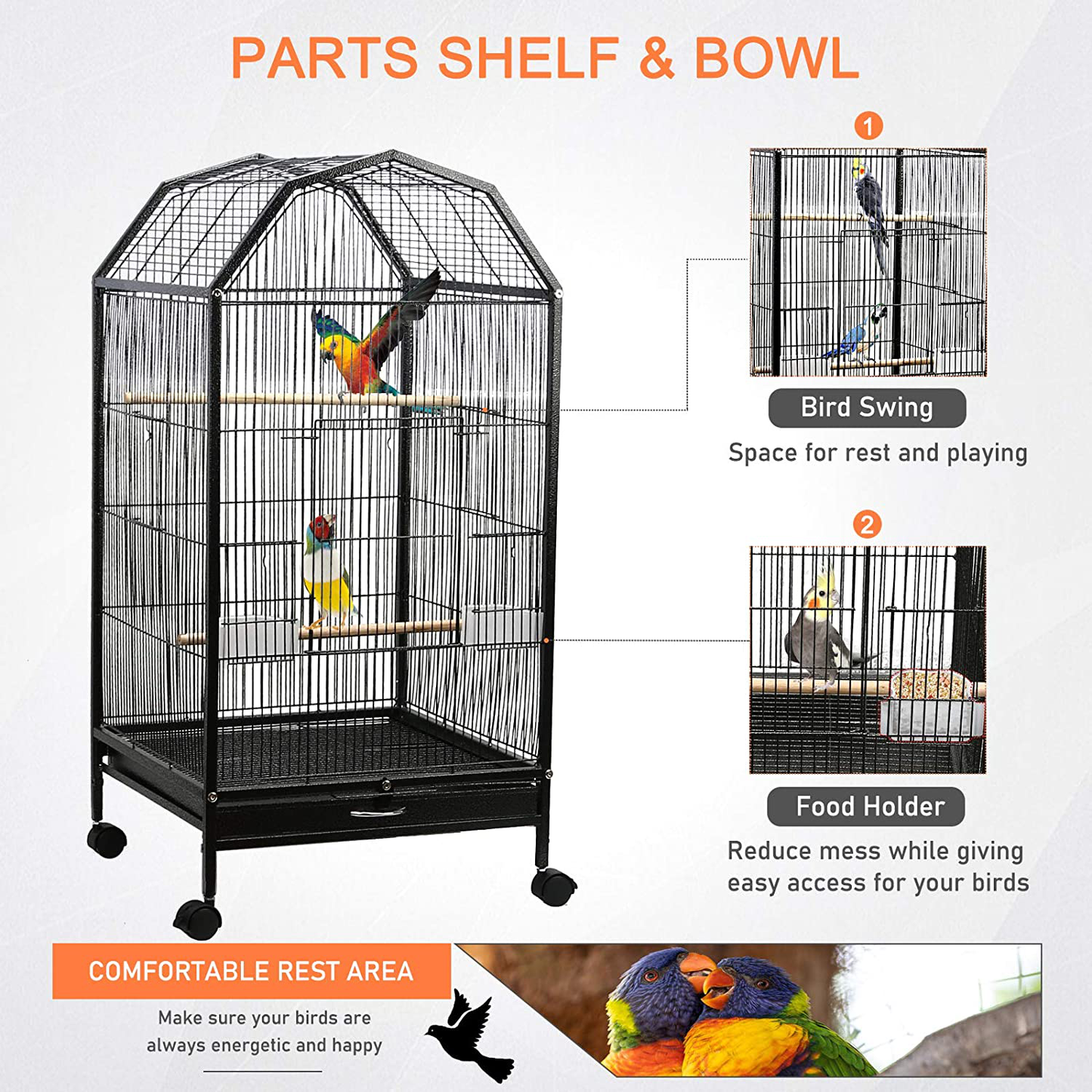Ibnotuiy Parakeet Bird Cage with Rolling Stand Metal Pet Bird Flight Cages Large for Conure Canary Parekette Macaw Finch Cockatoo Budgie Cockatiels Parrot,Perches Catch Tray Included,Black Animals & Pet Supplies > Pet Supplies > Bird Supplies > Bird Cage Accessories Ibnotuiy   