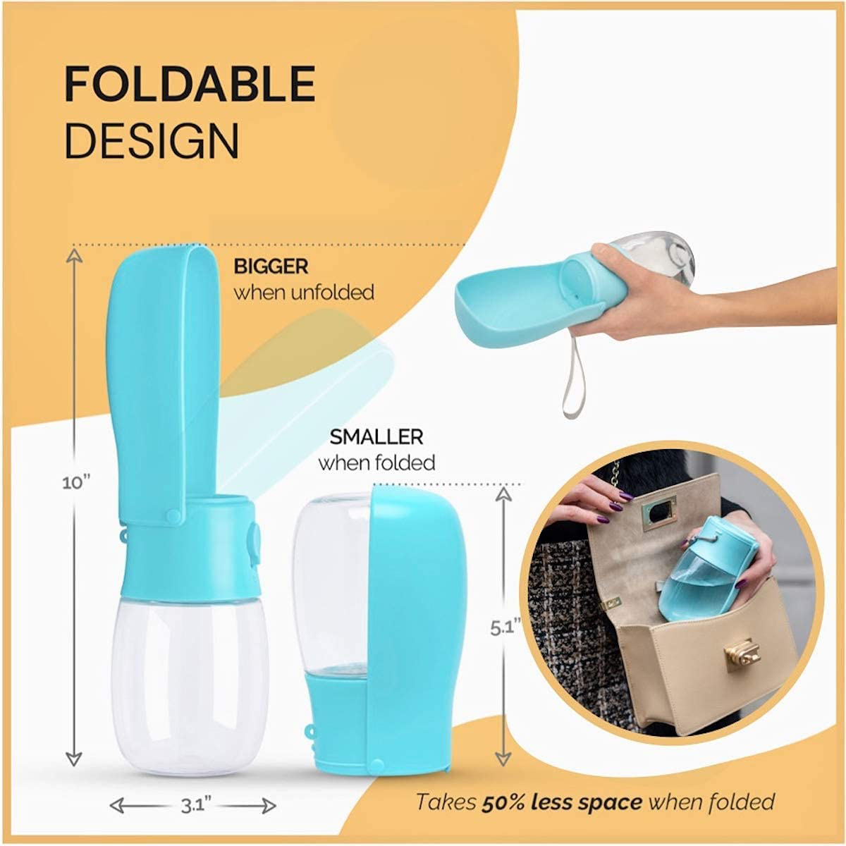 NEW PET SOLUTIONS Foldable Portable Dog Water Bottle for Walking, Hikes & Travel | Compact Easy-To-Carry Pet Water Bottle with Foldable Bowl | Pawesome Water Dispenser for Dogs on the Go | Two Sizes.