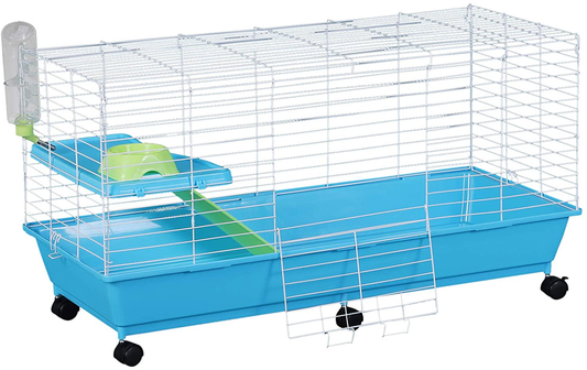 Pawhut 40” Steel Plastic Small Animal Pet Cage Kit with Wheels - Blue and White Animals & Pet Supplies > Pet Supplies > Small Animal Supplies > Small Animal Habitats & Cages PawHut   