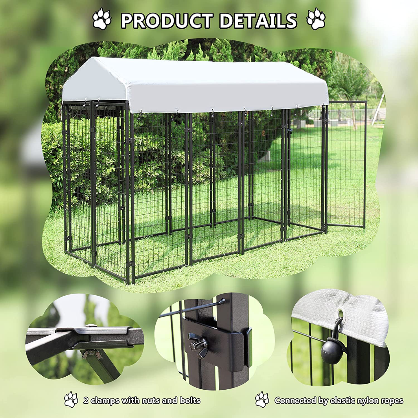JAXPETY Large Dog Uptown Welded Wire Kennel Outdoor Pen outside Exercise Crate Pet Wire Cage W/ Roof