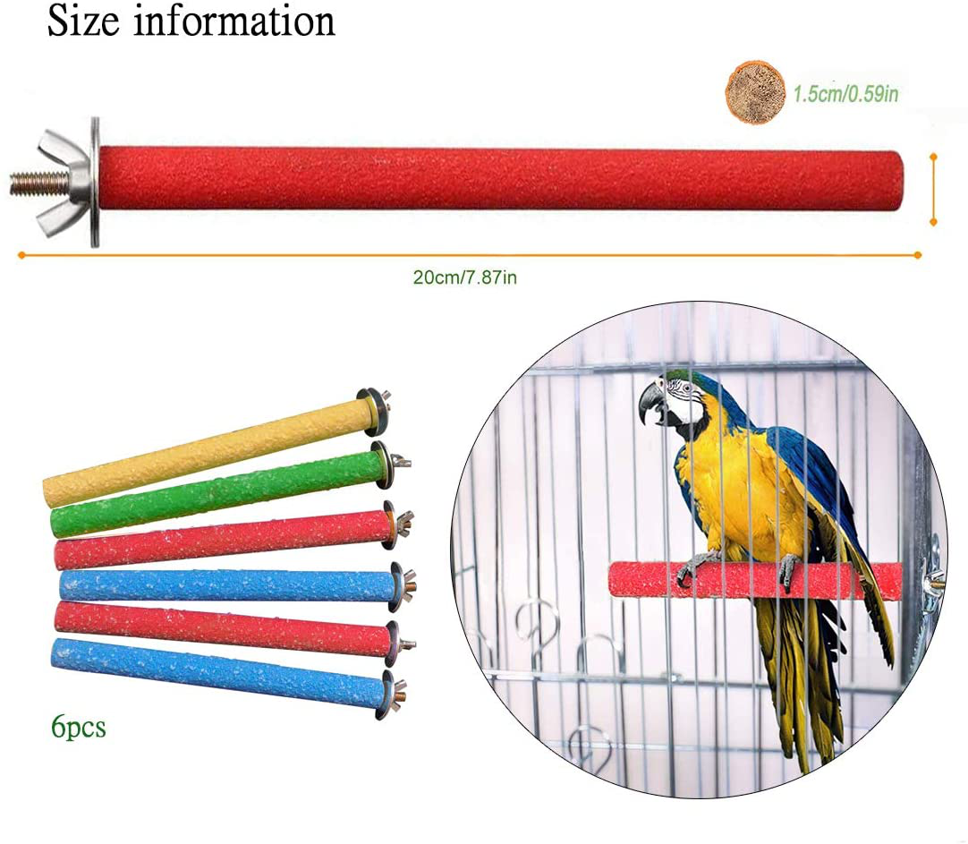 AQH Parrot Perch Stand, 6 Pcs Bird Perches Bird Cage Perch Toy, Colorful Paw Grinding Stick Cage Accessories for Parakeets Conures Cockatiels Animals & Pet Supplies > Pet Supplies > Bird Supplies > Bird Cage Accessories AQH   